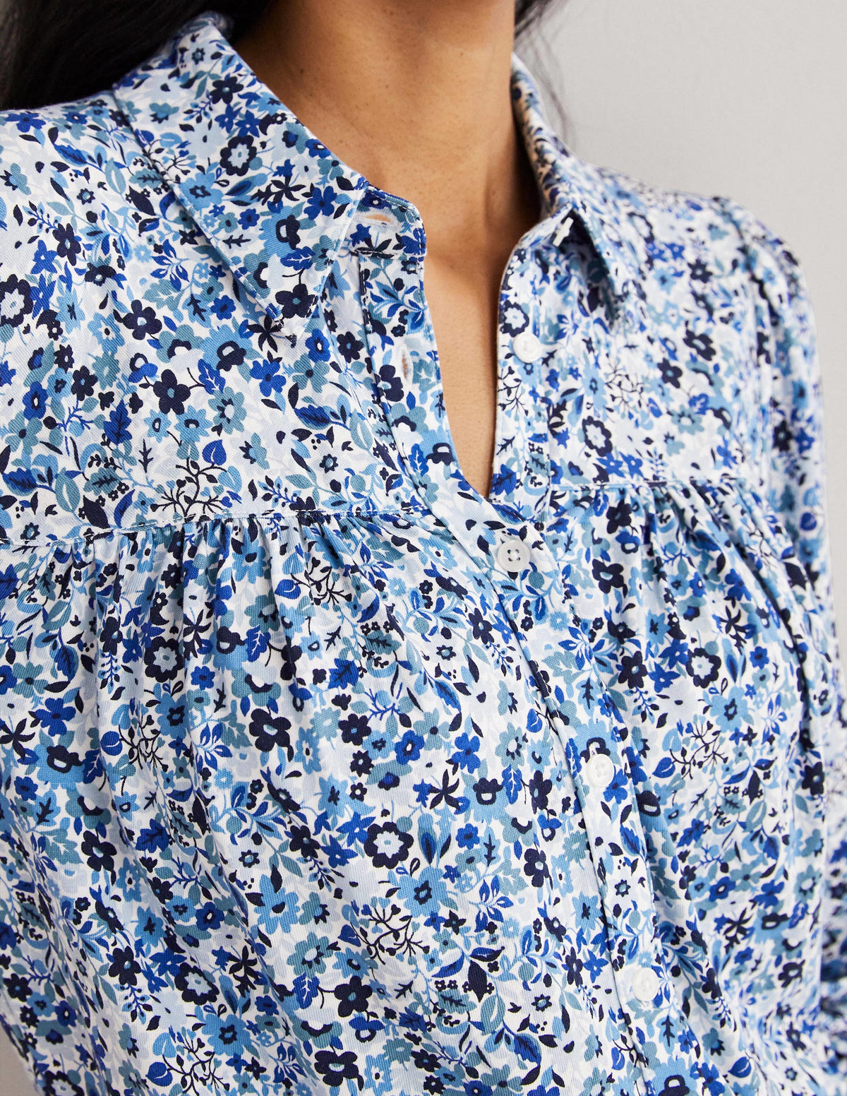 Gathered Detail Shirt-Dusty Blue, Floret Meadow - Image 2