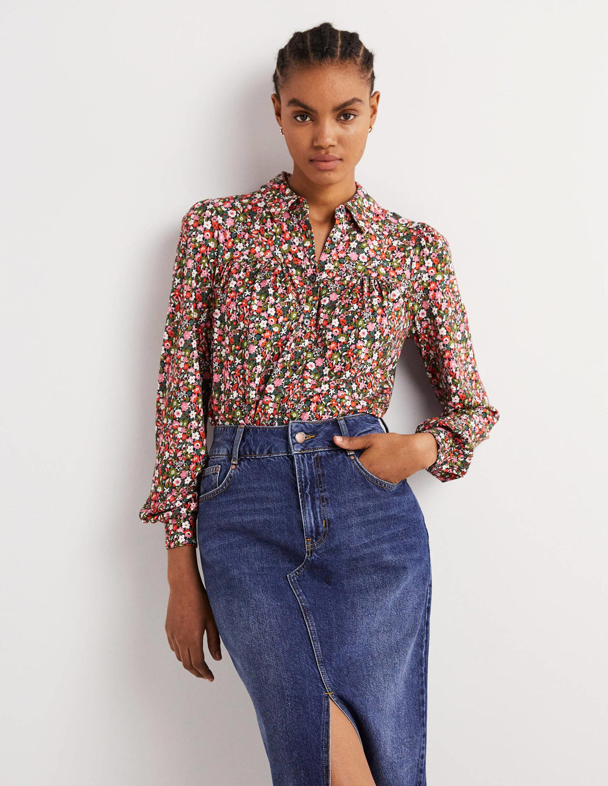 Gathered Detail Shirt-Multi, Floret Meadow-1