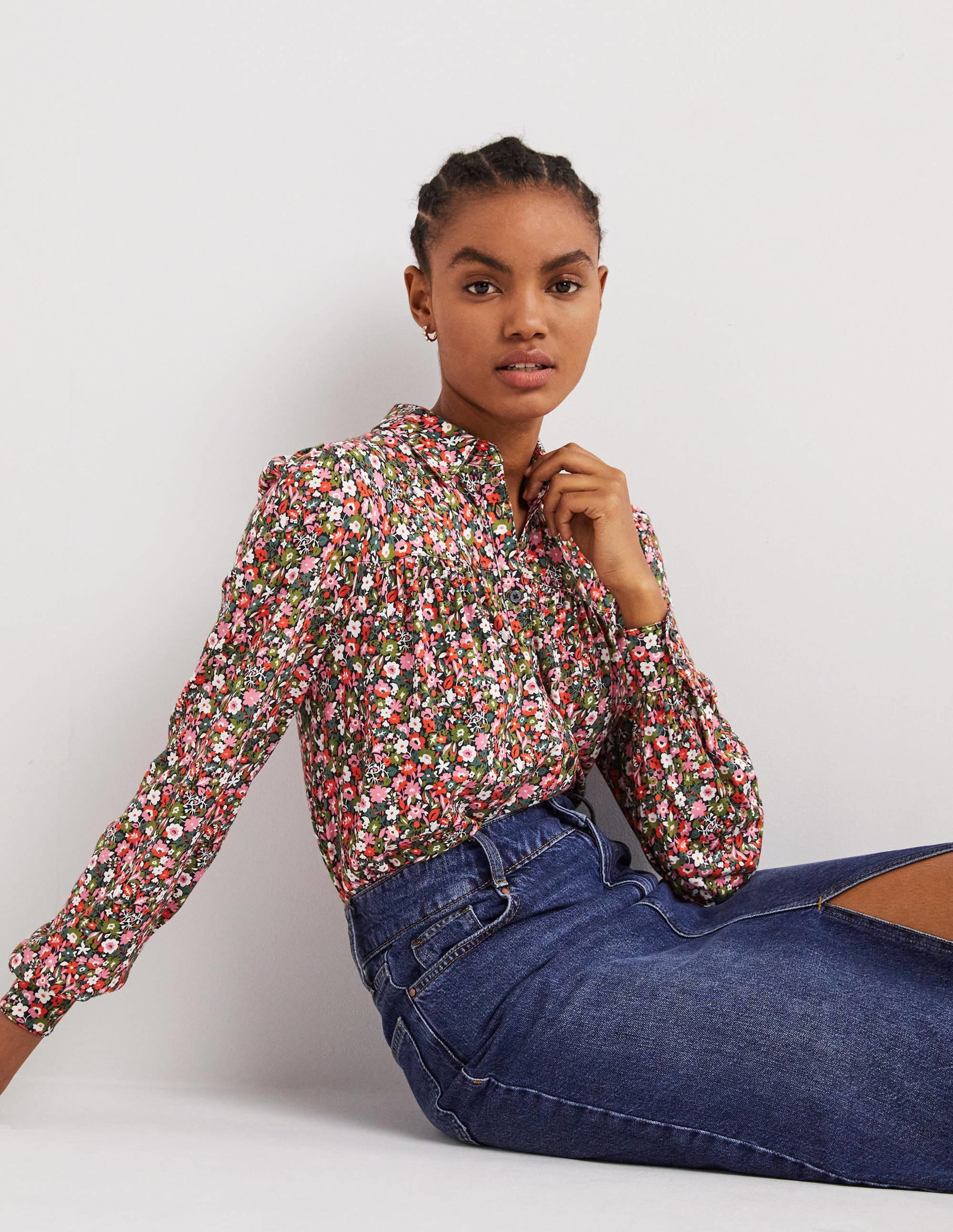 Gathered Detail Shirt-Multi, Floret Meadow - Image 4