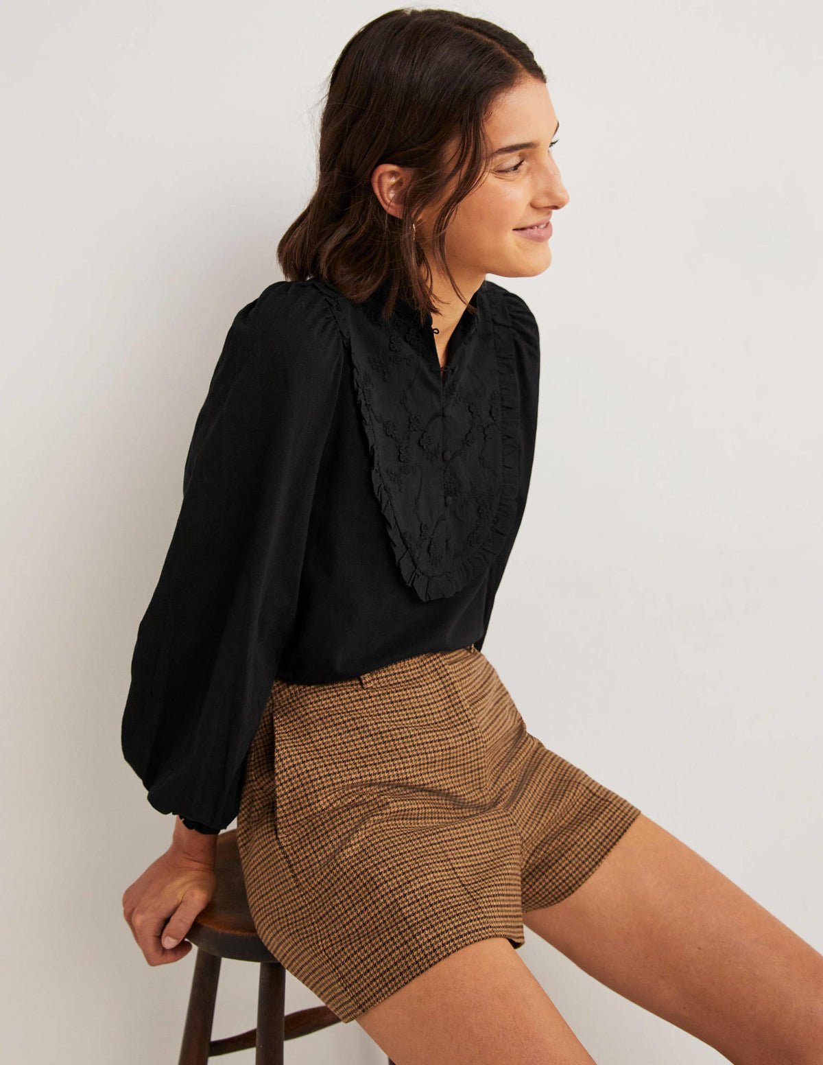 Embroidered Woven Mix Top-Black - Image 1
