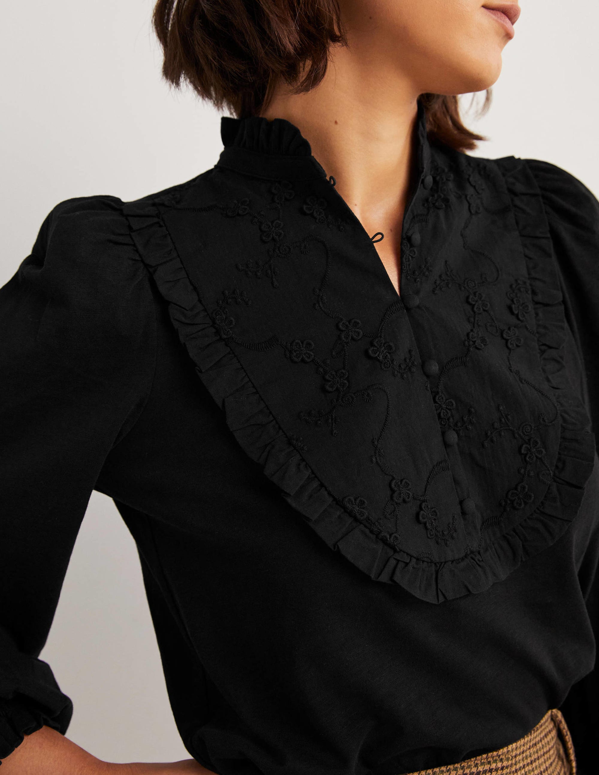 Embroidered Woven Mix Top-Black - Image 2