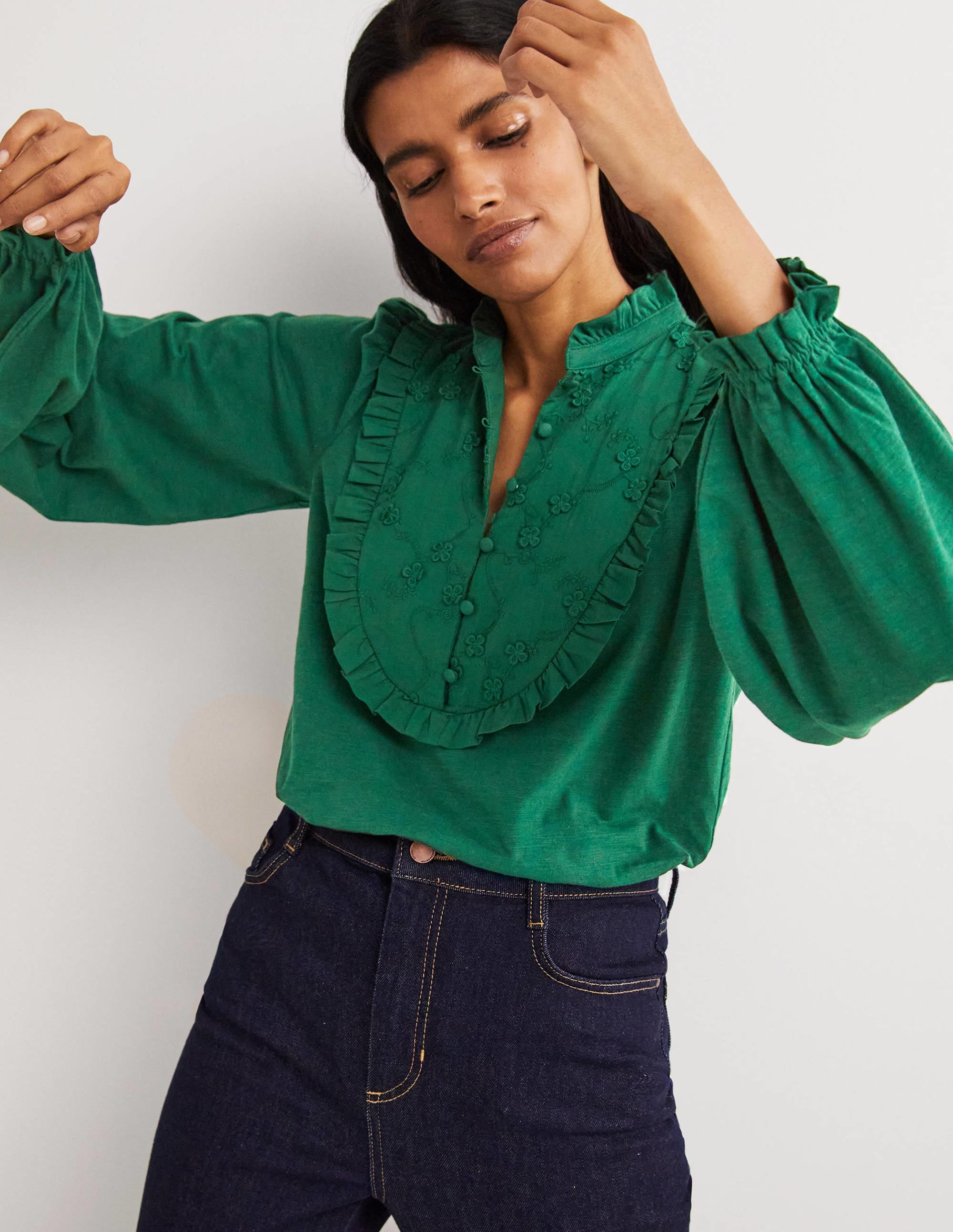 Embroidered Woven Mix Top-Hunter Green - Image 2
