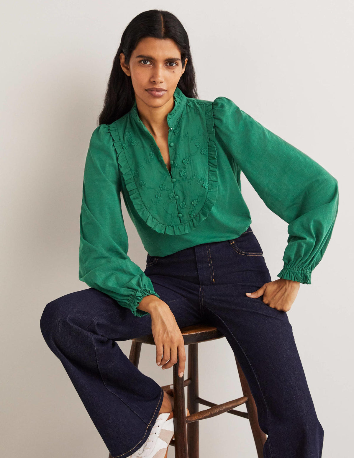 Embroidered Woven Mix Top-Hunter Green-5