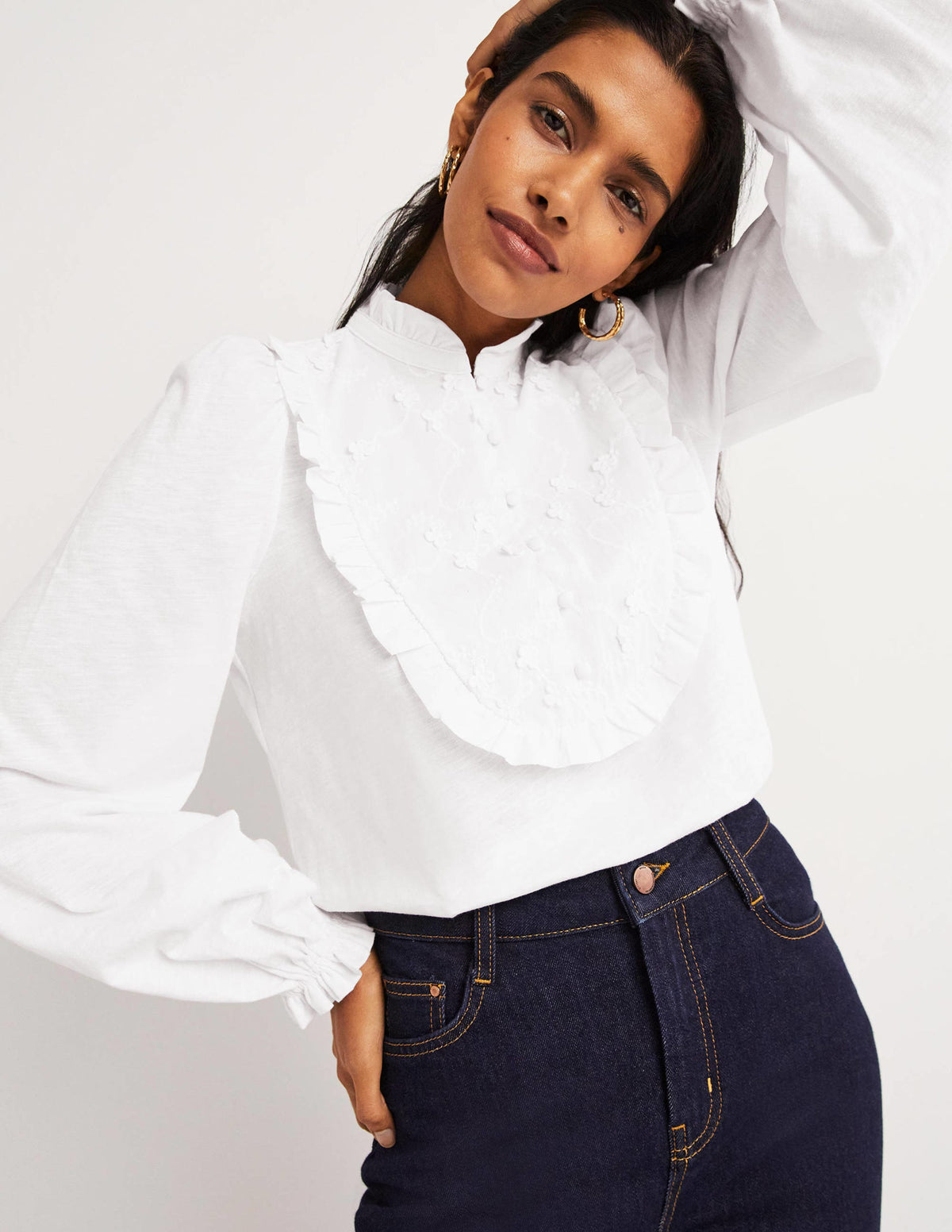 Embroidered Woven Mix Top-White - Image 1