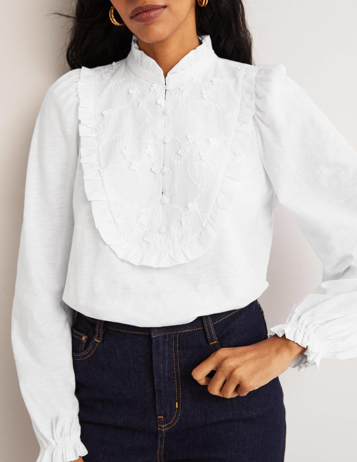 Embroidered Woven Mix Top-White - Image 2