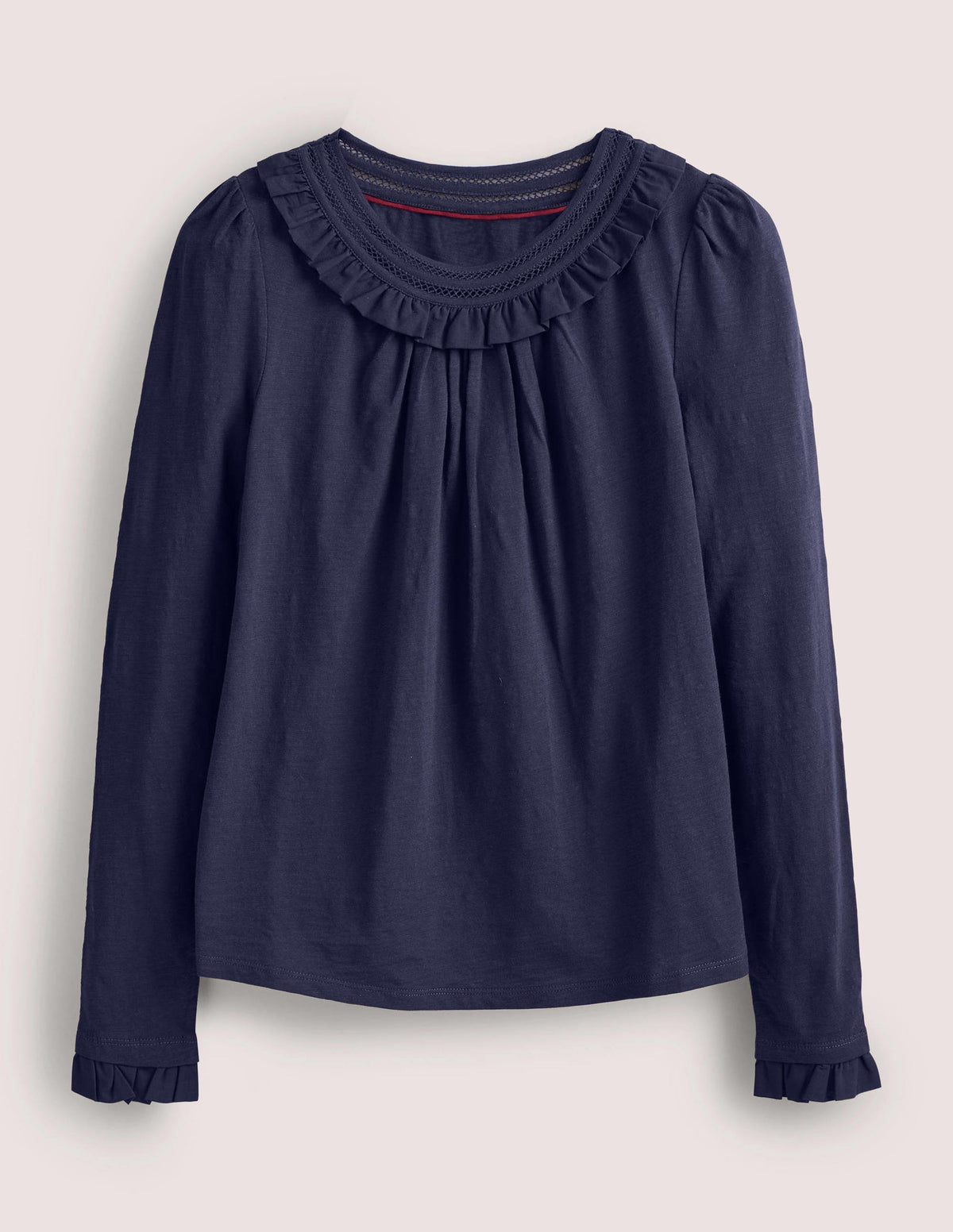 Frill Trim Crew Neck Top-Navy - Image 6