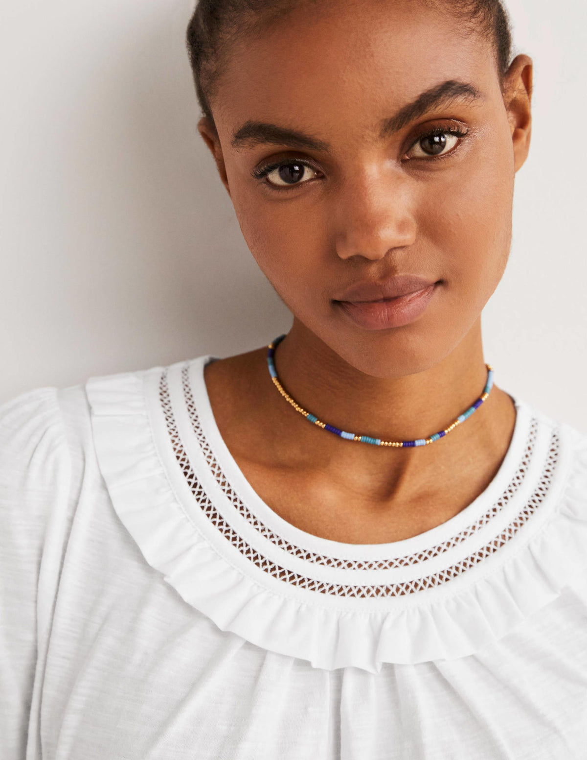 Frill Trim Crew Neck Top-White - Image 5