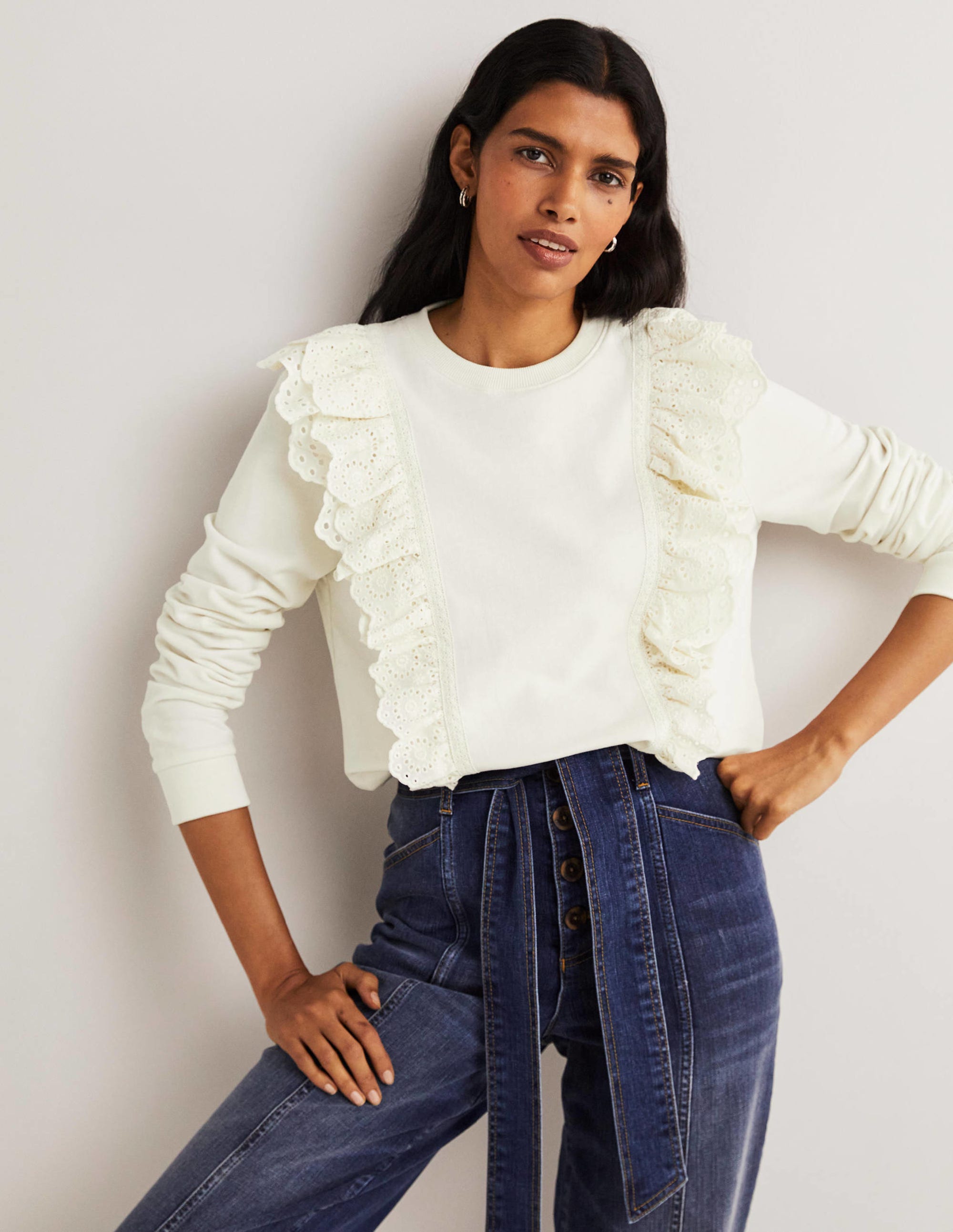 Broderie Insert Sweatshirt-Ivory - Image 1