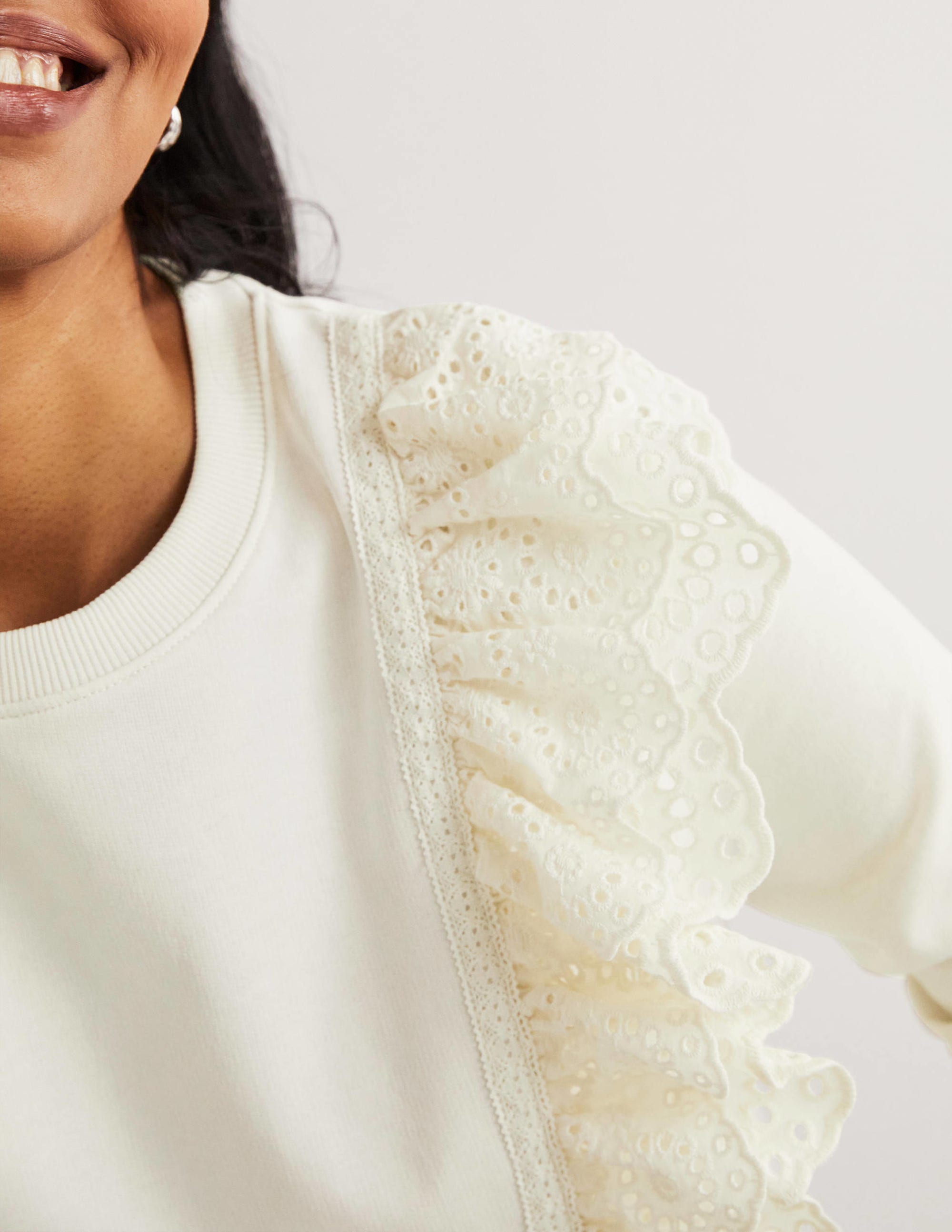 Broderie Insert Sweatshirt-Ivory - Image 2