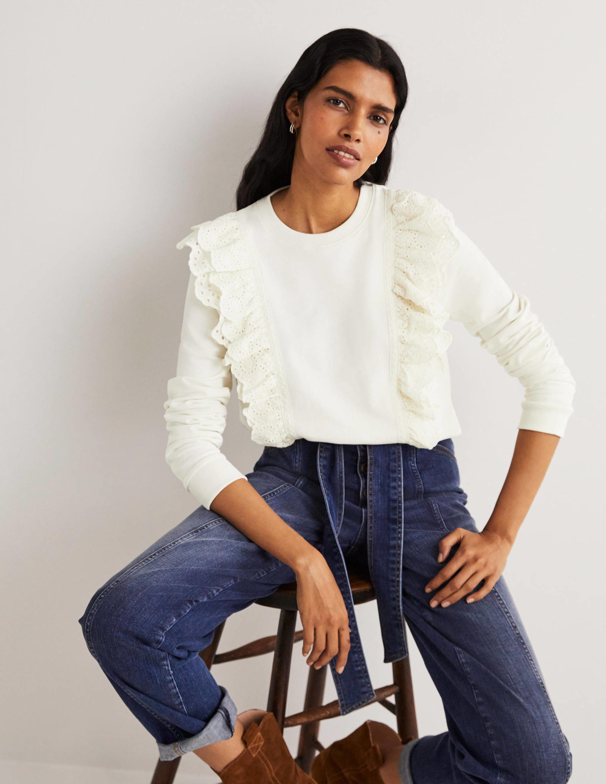 Broderie Insert Sweatshirt-Ivory - Image 4