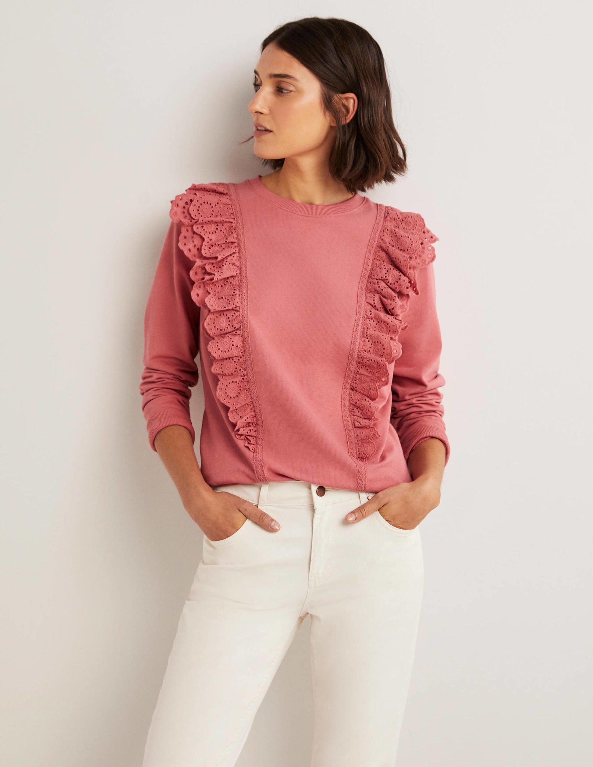 Broderie Insert Sweatshirt-Dusty Red-1