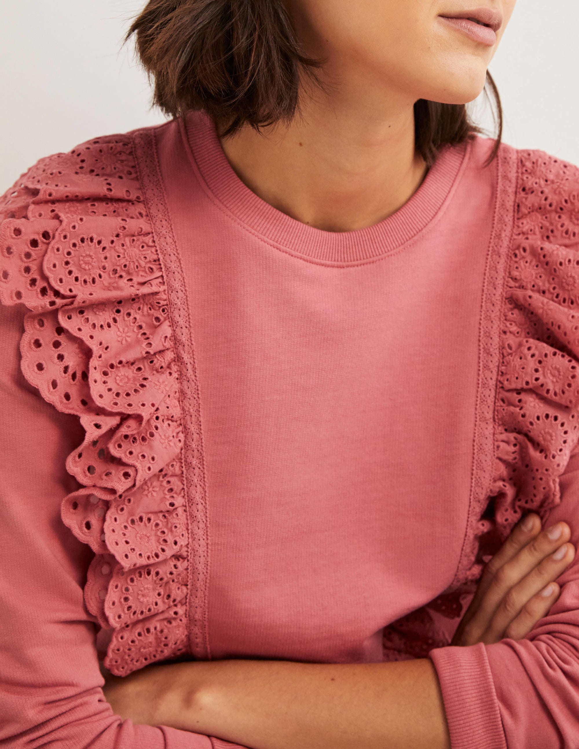 Broderie Insert Sweatshirt-Dusty Red - Image 2