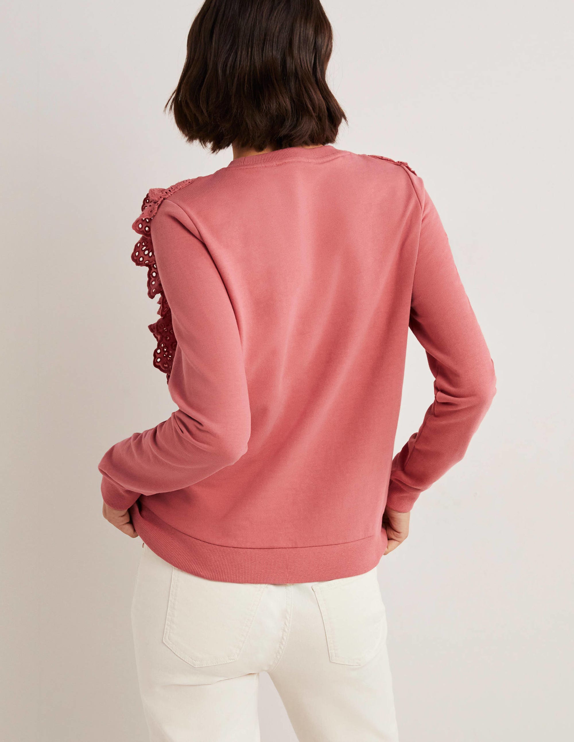 Broderie Insert Sweatshirt-Dusty Red - Image 3