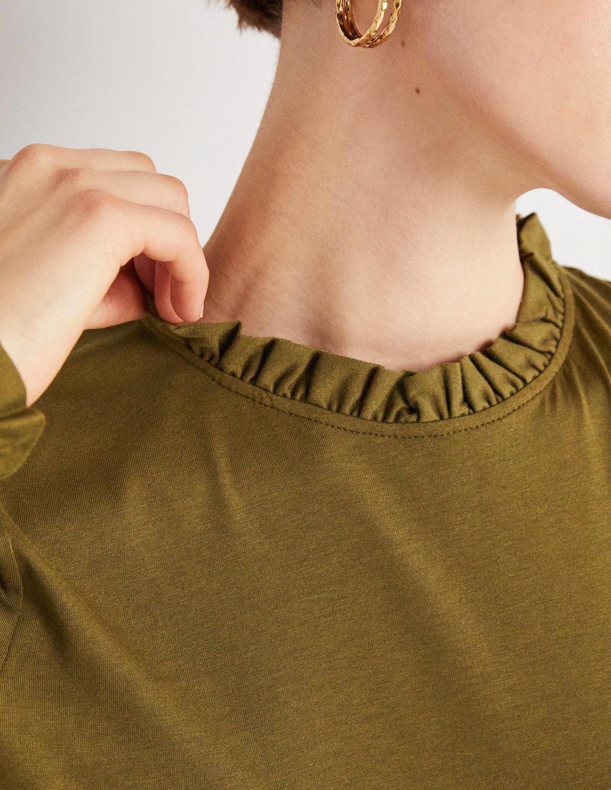 Supersoft Frill Detail Top-Basil-2