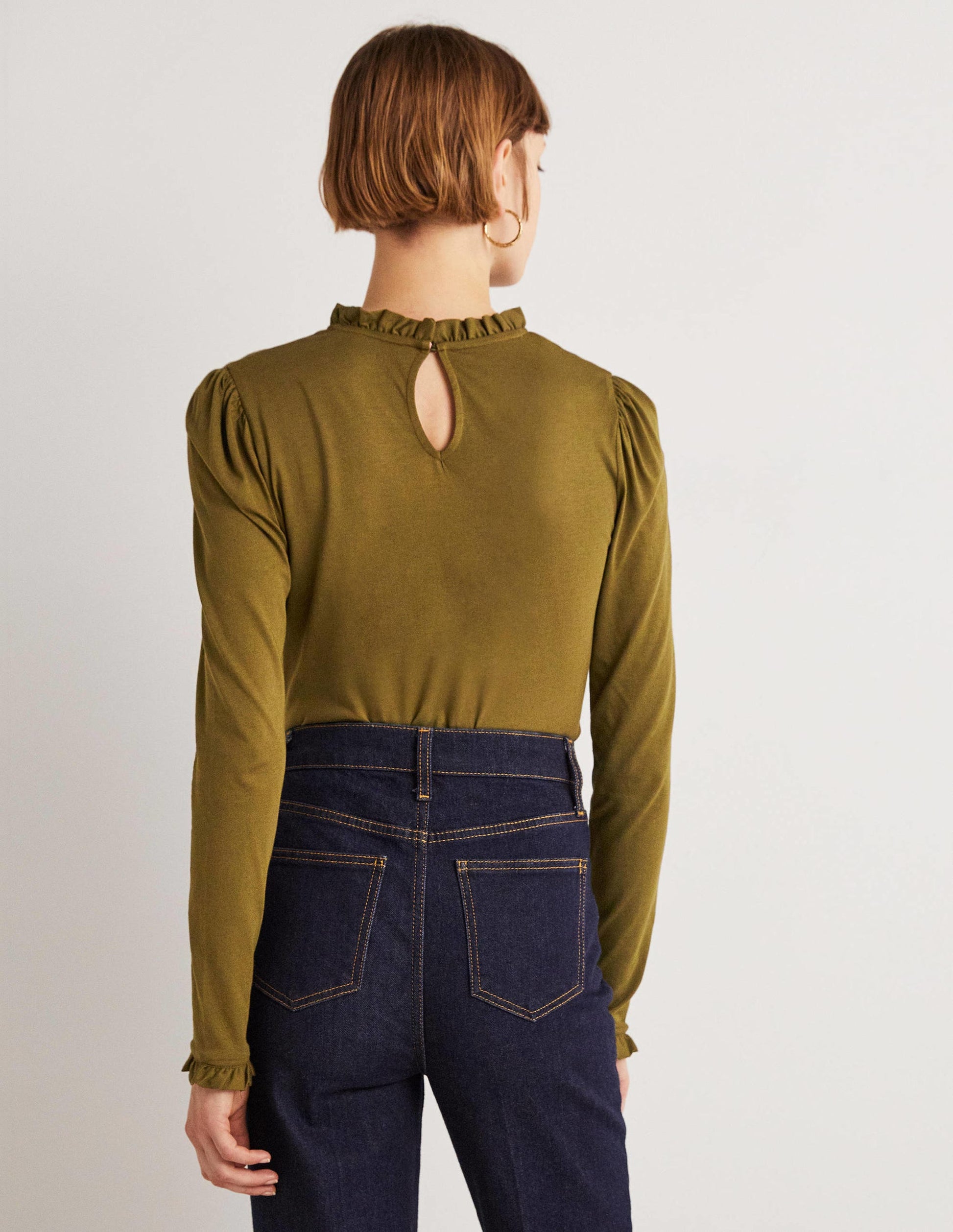 Supersoft Frill Detail Top-Basil-3