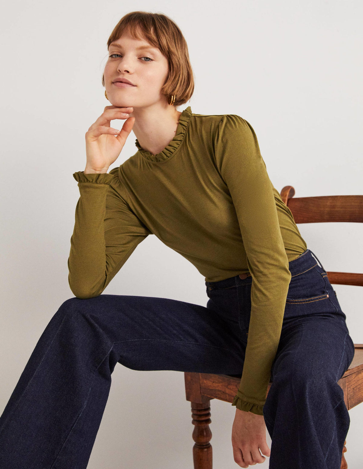 Supersoft Frill Detail Top-Basil-4