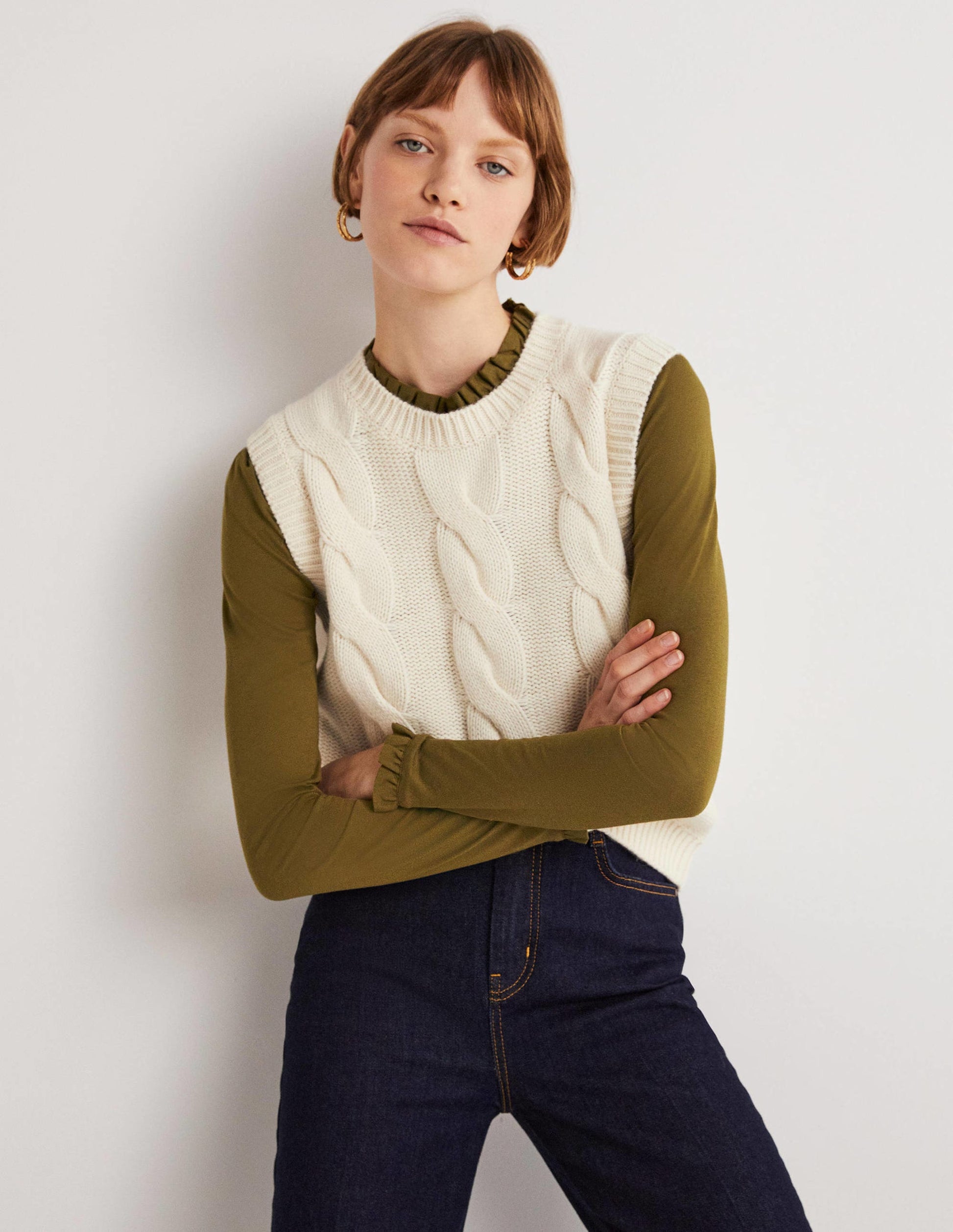 Supersoft Frill Detail Top-Basil-5