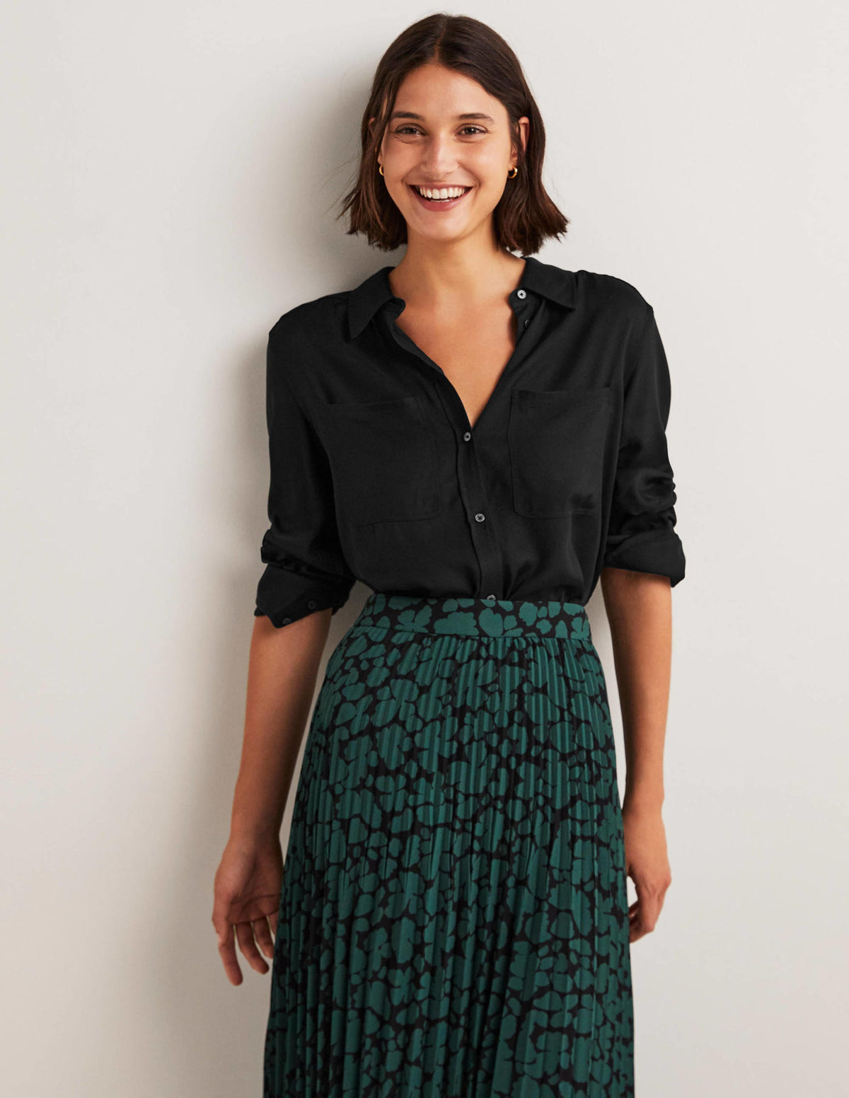 Longline Pocket Detail Shirt-Black-1