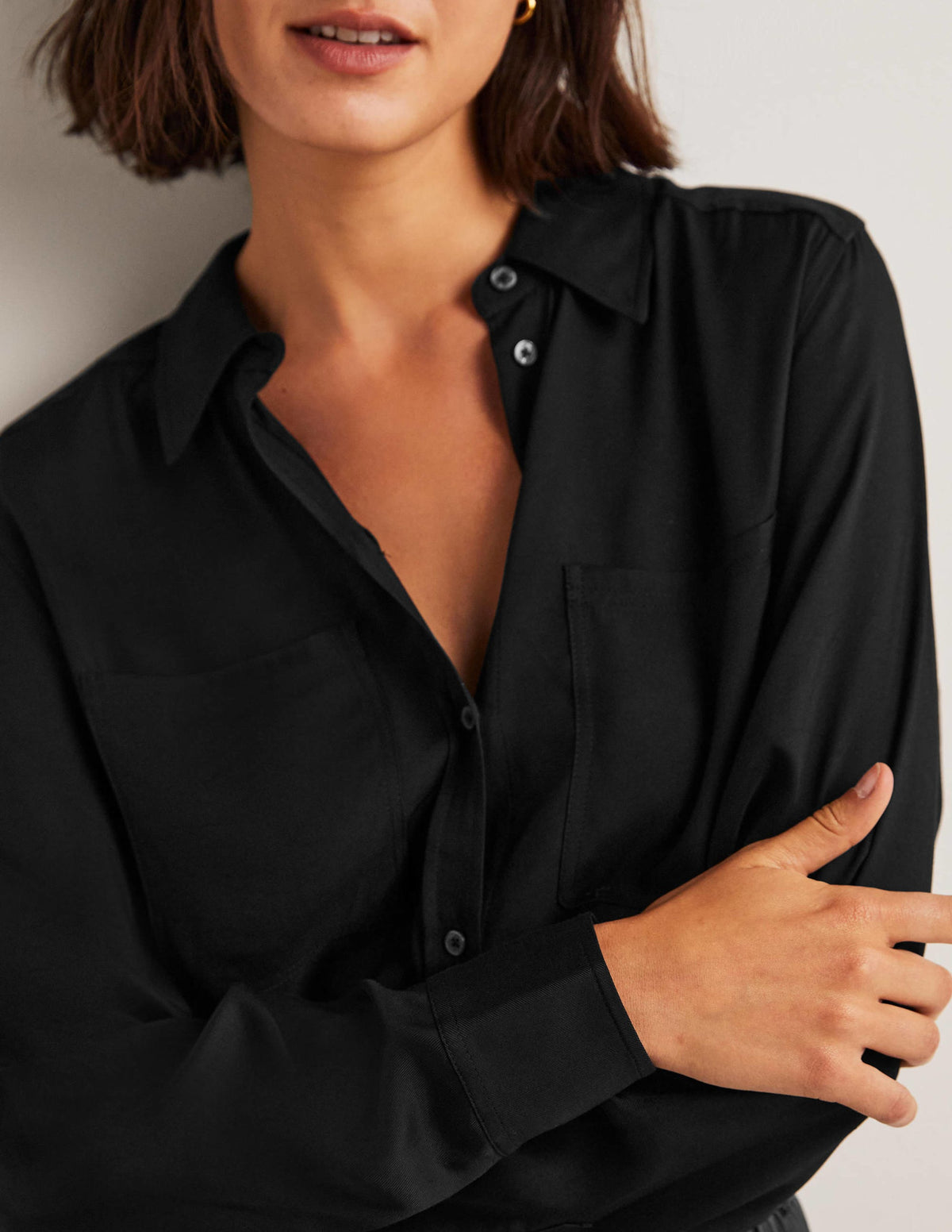 Longline Pocket Detail Shirt-Black-4