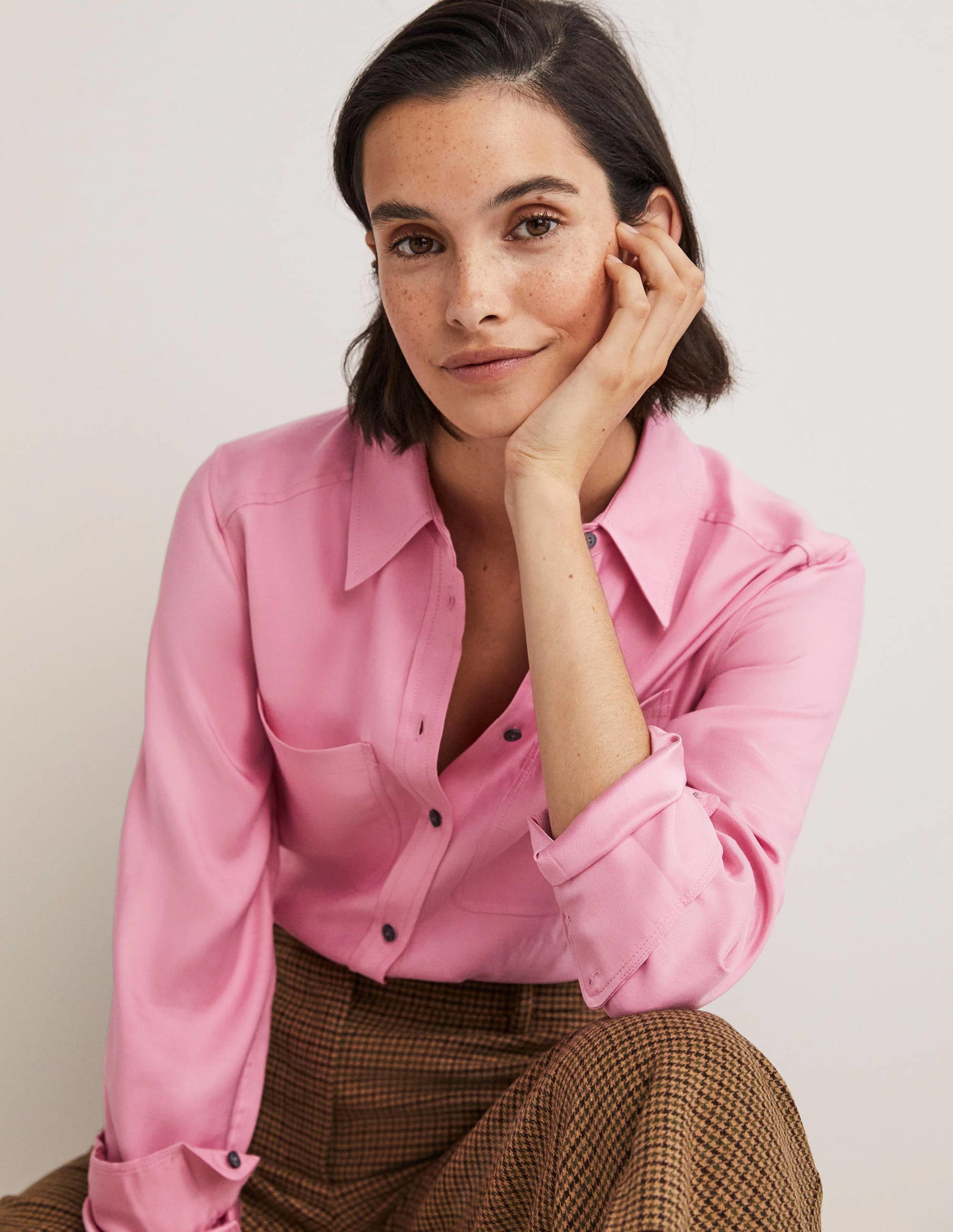 Longline Pocket Detail Shirt-Wild Rose-1