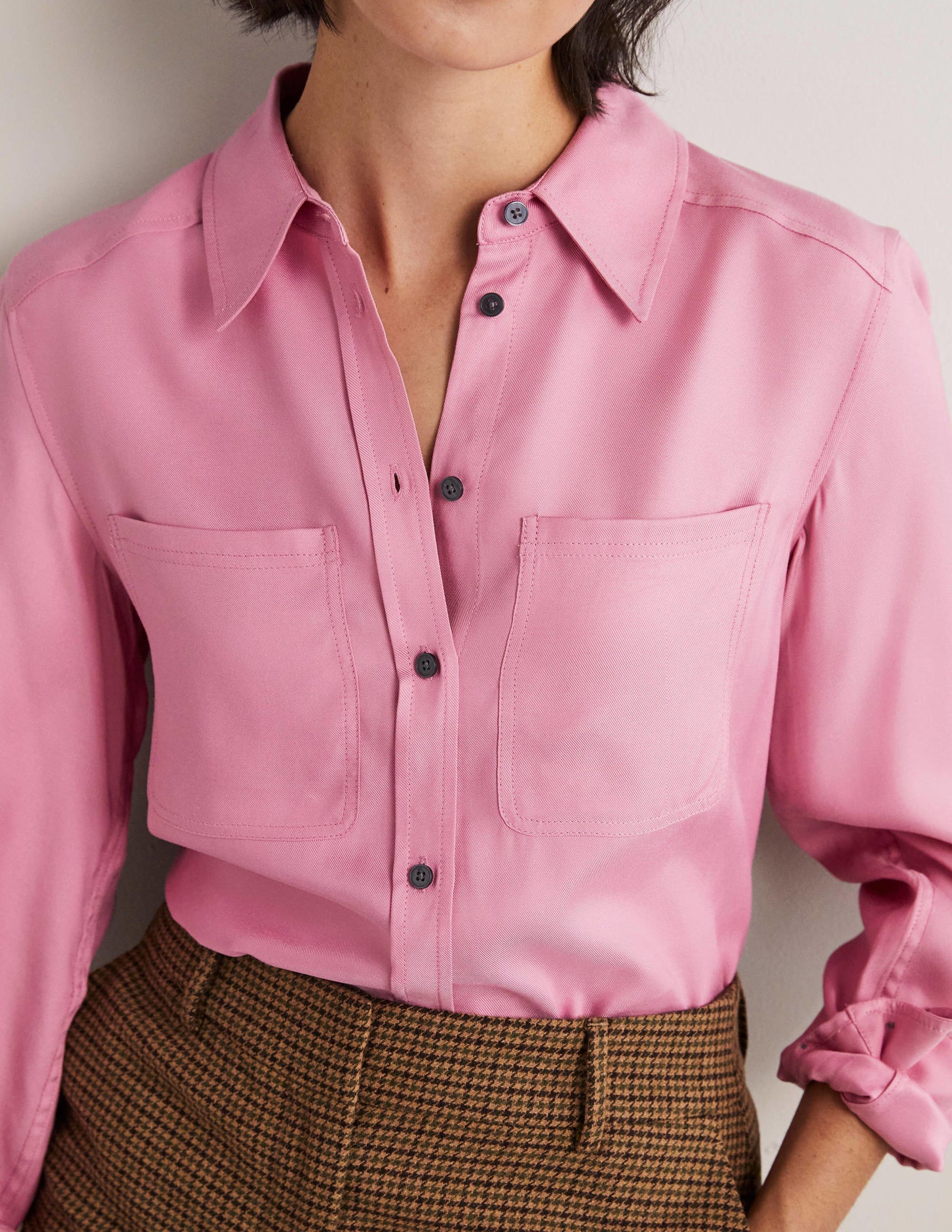 Longline Pocket Detail Shirt-Wild Rose-2