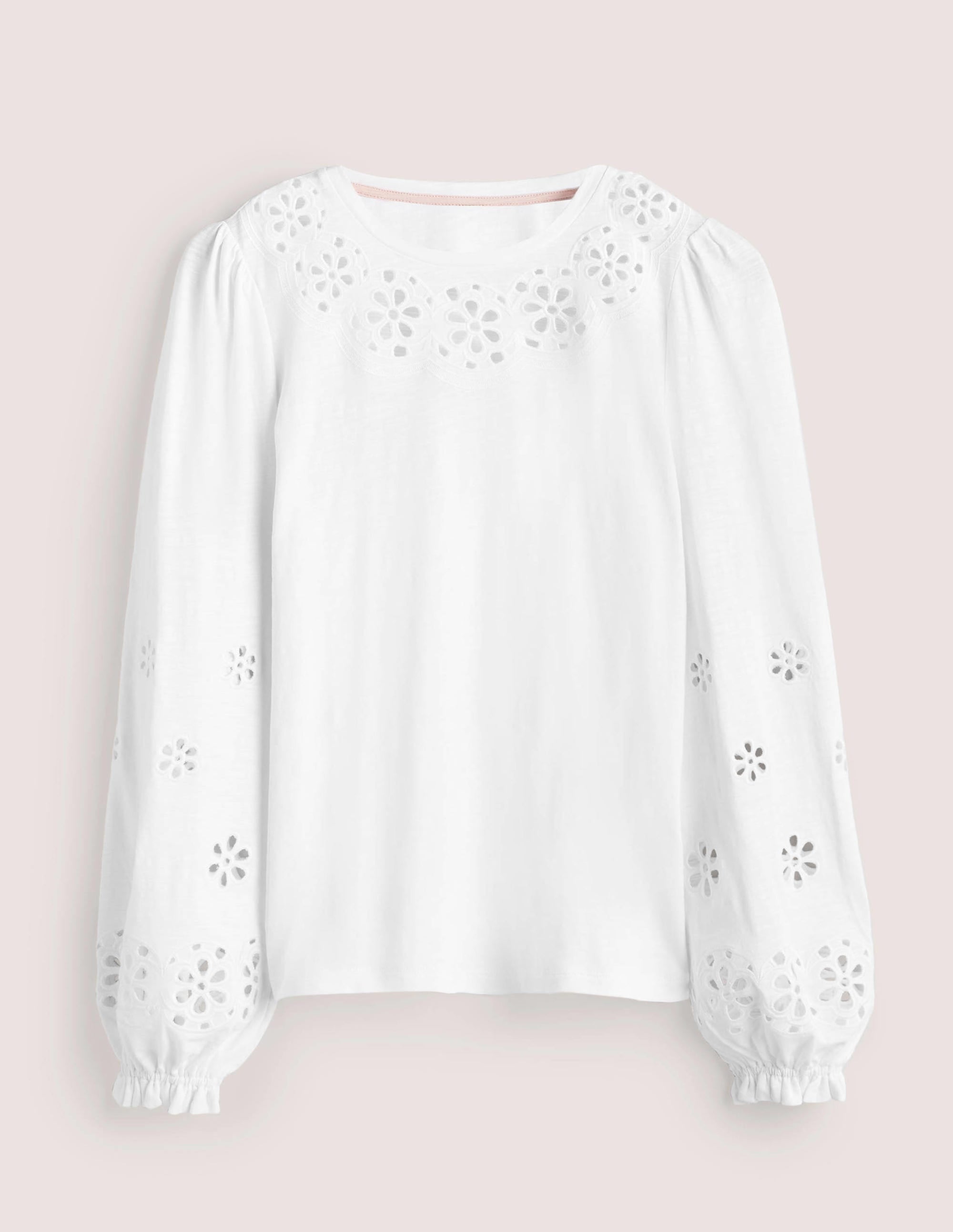 Broderie Insert Jersey Top-White - Image 6