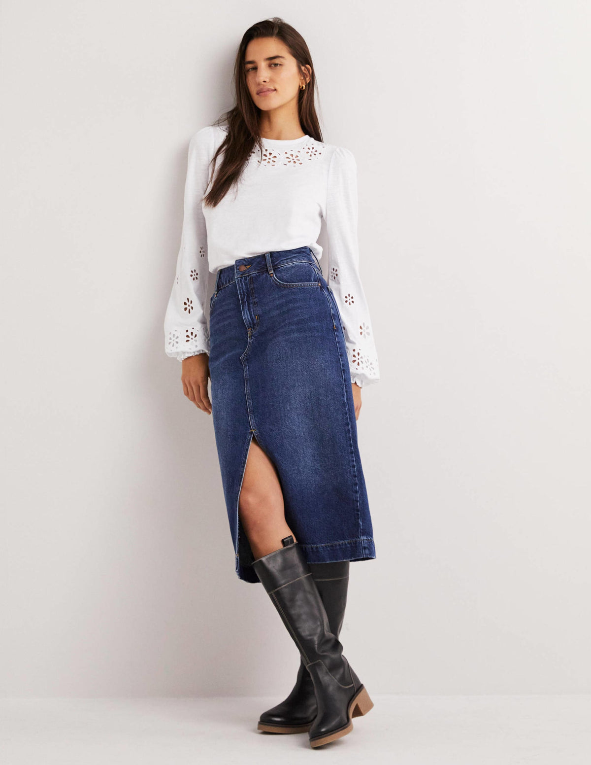 Broderie Insert Jersey Top-White-5