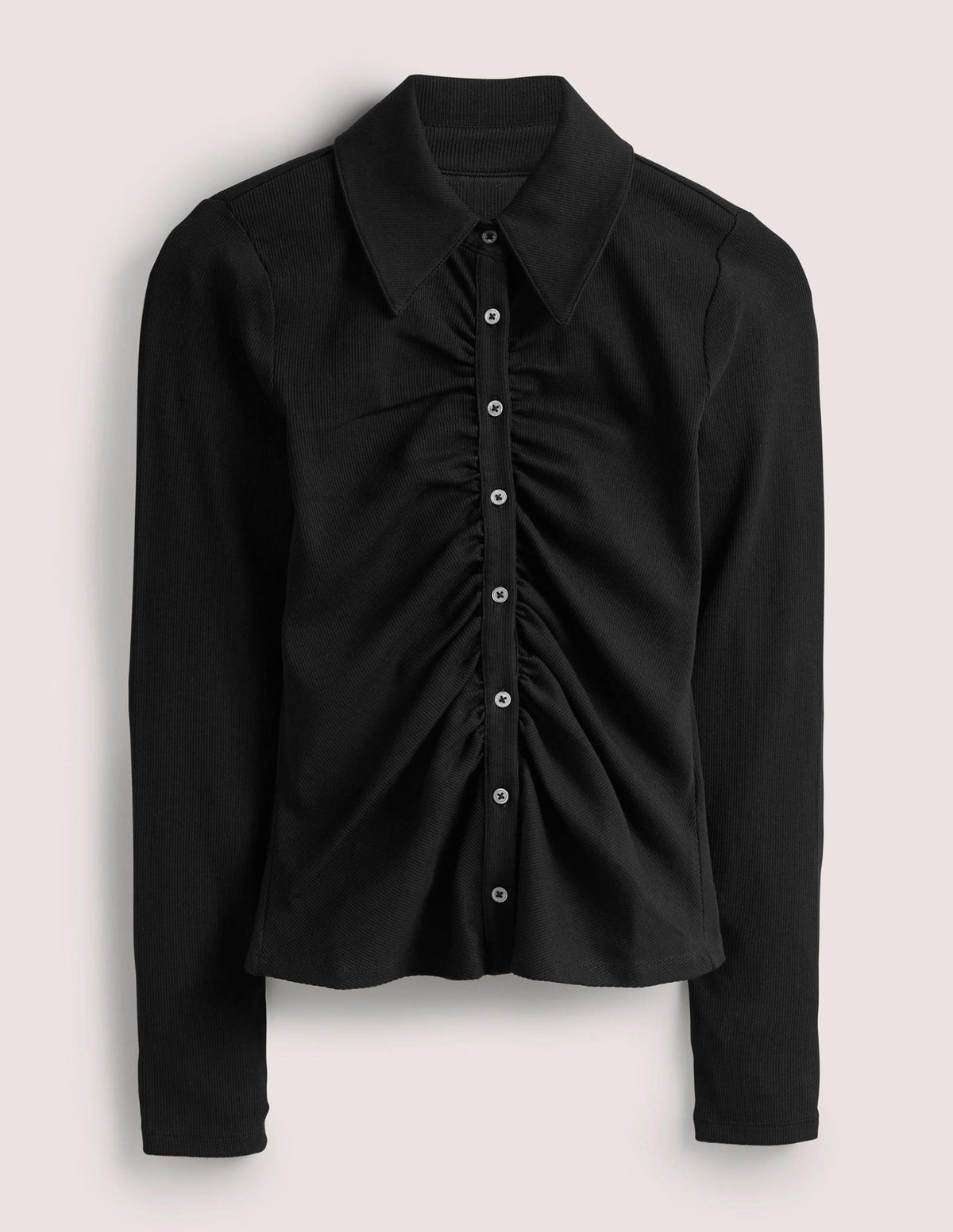Ruched Front Jersey Shirt-Black - Image 7