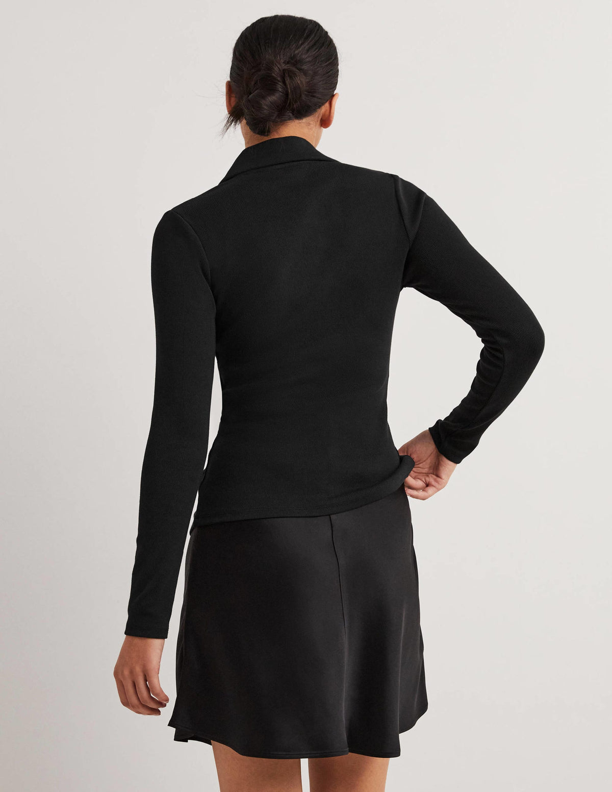 Ruched Front Jersey Shirt-Black-3