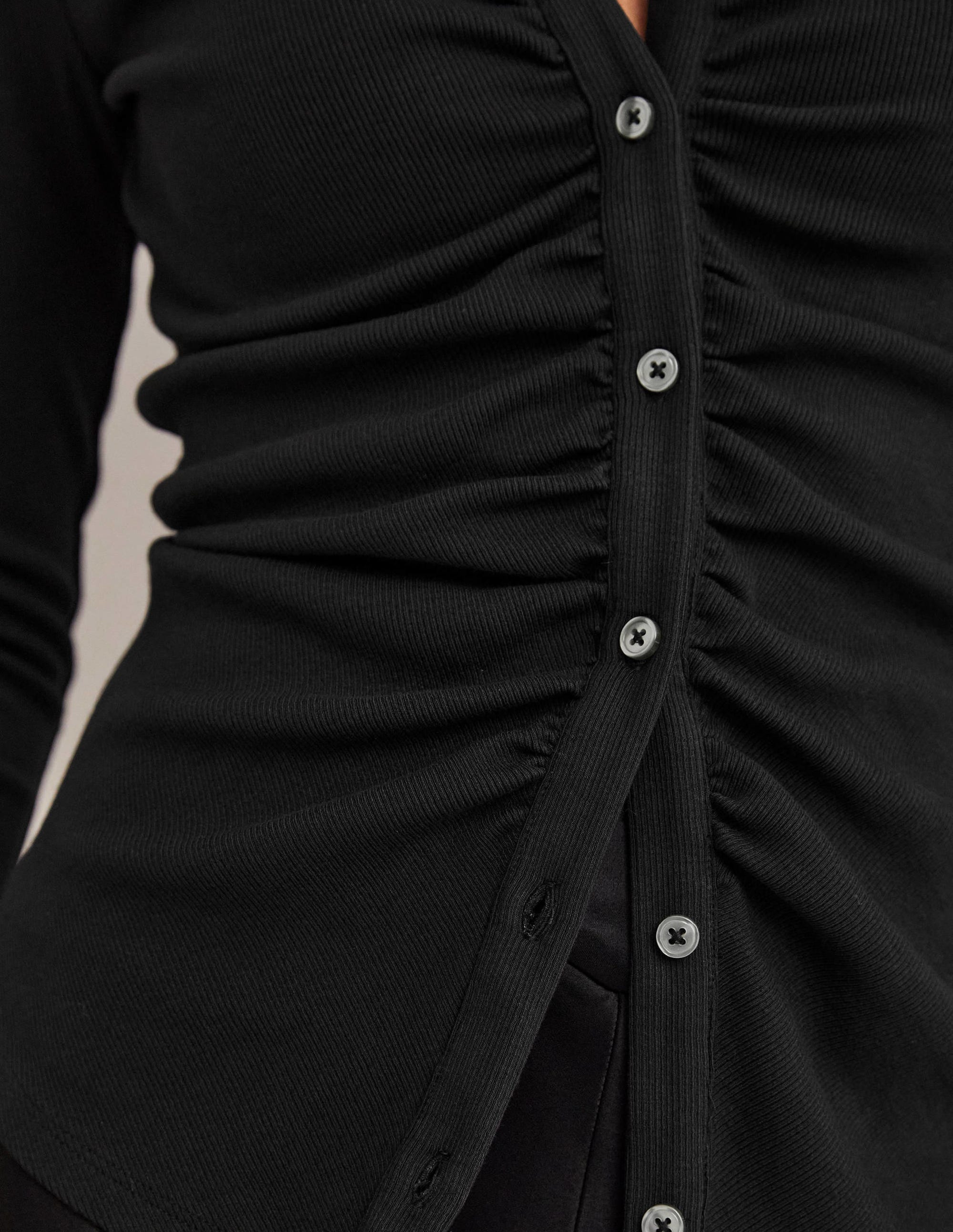 Ruched Front Jersey Shirt-Black - Image 4