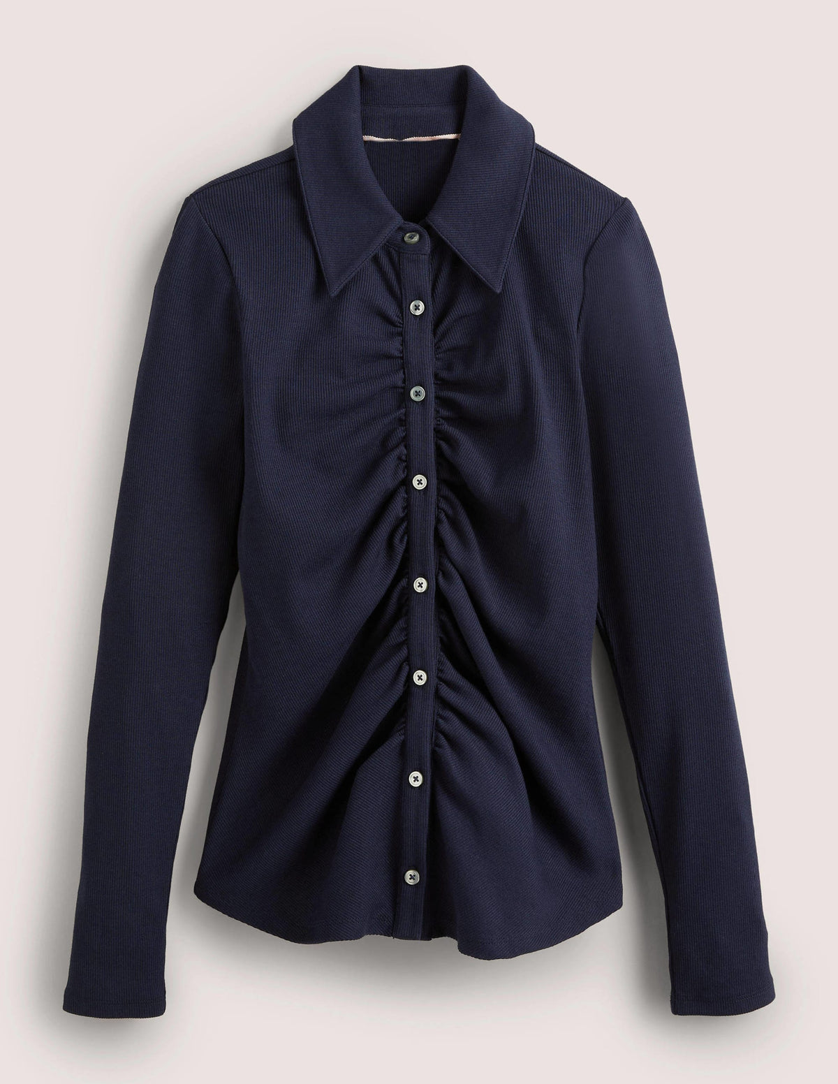 Ruched Front Jersey Shirt-Navy - Image 5