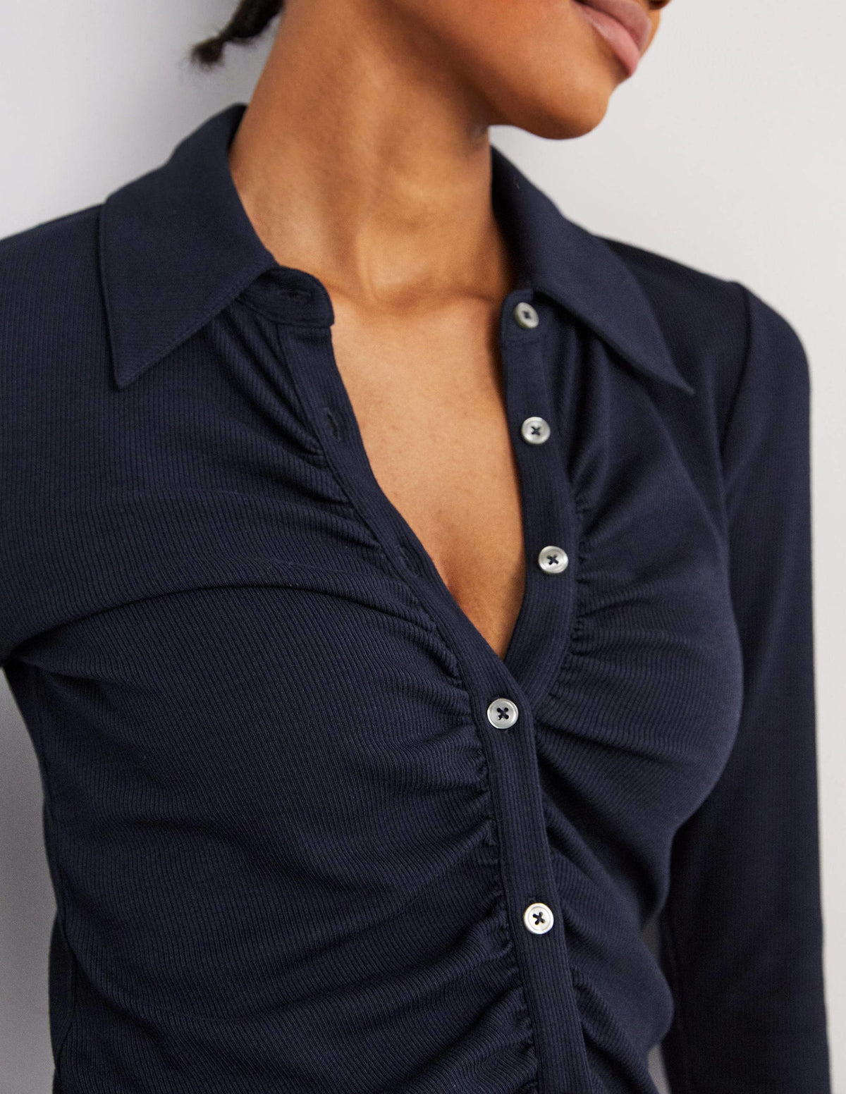 Ruched Front Jersey Shirt-Navy - Image 2