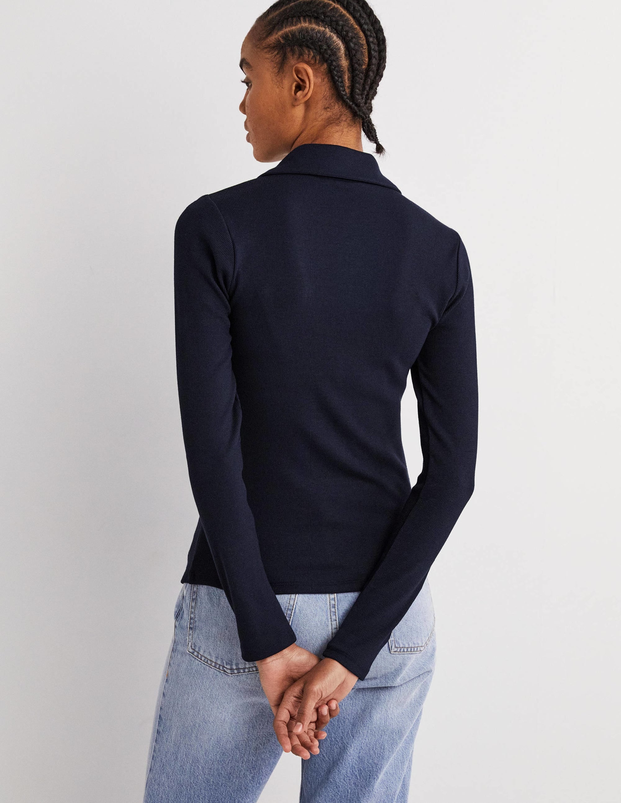 Ruched Front Jersey Shirt-Navy - Image 3