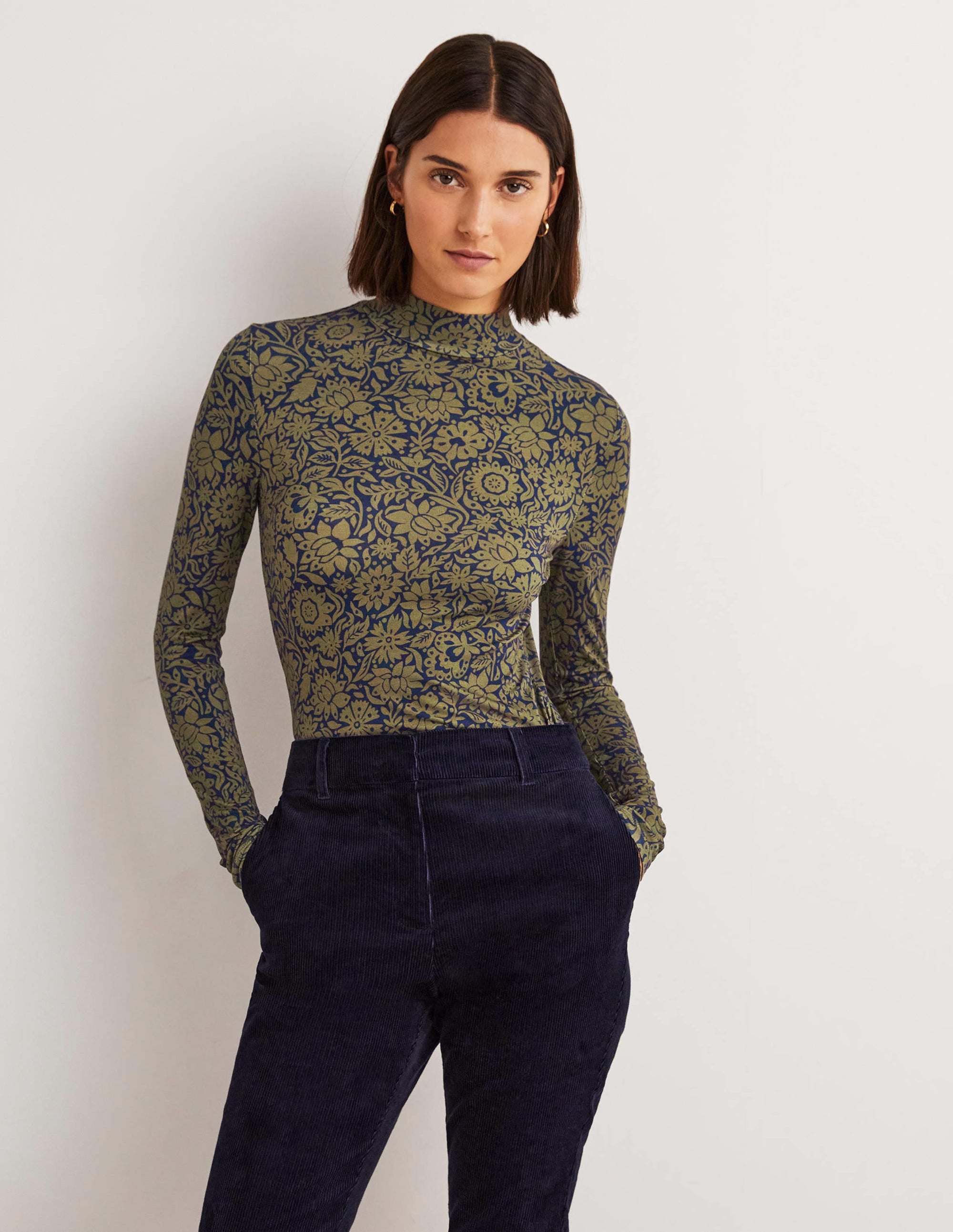 Jersey High Neck Top-Basil, Foliage Bloom - Image 2