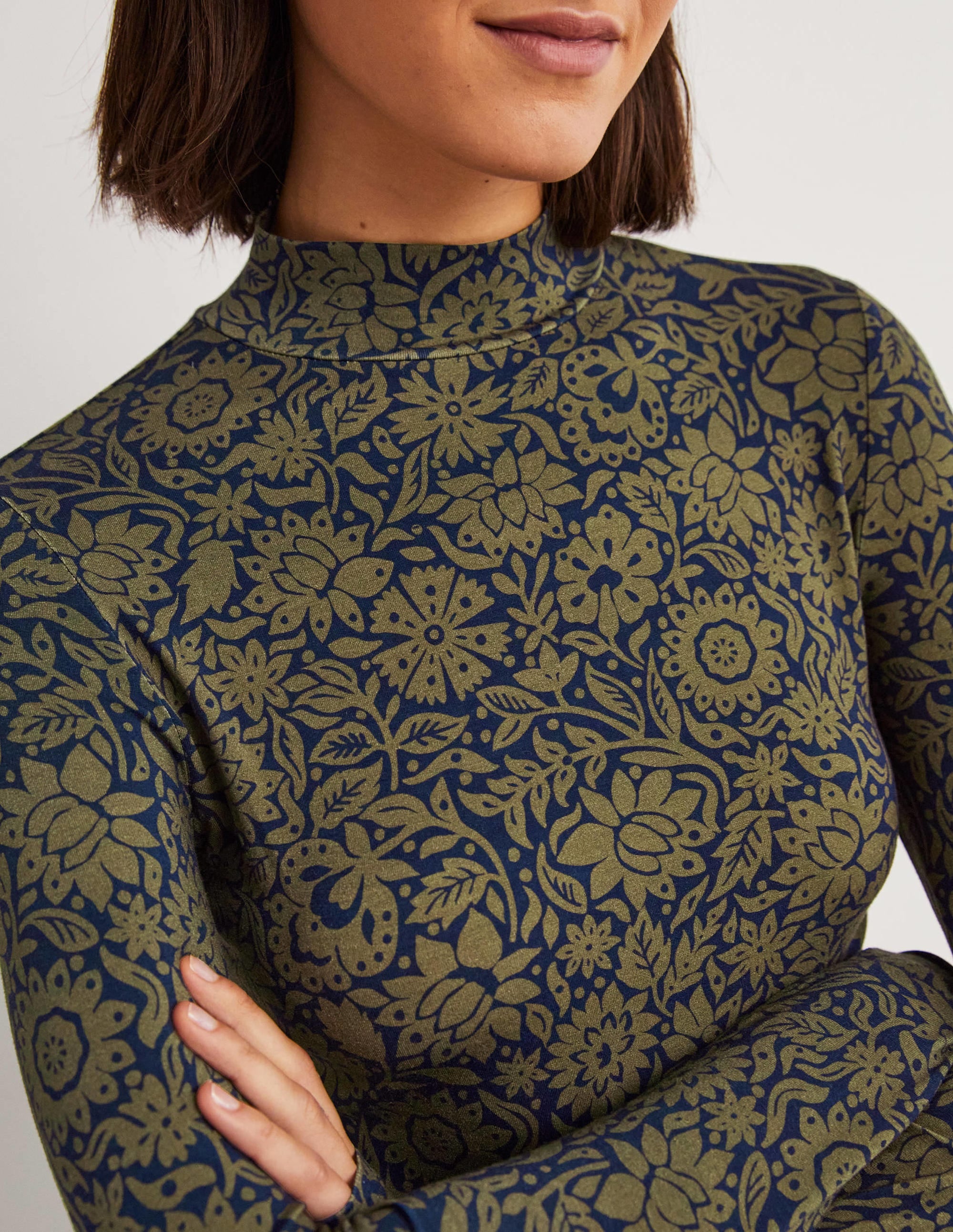Jersey High Neck Top-Basil, Foliage Bloom - Image 3