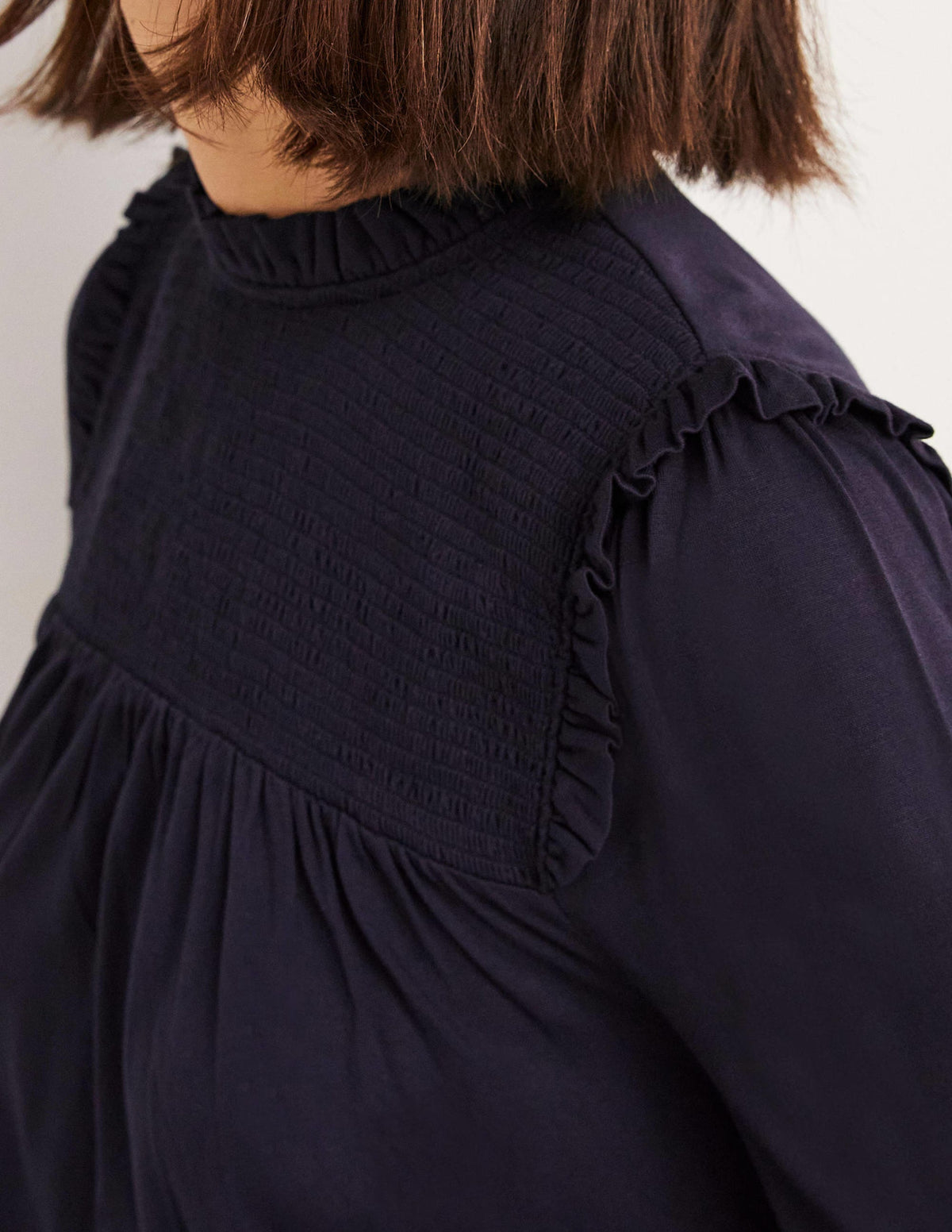 Smocked Yoke Top-Navy-2