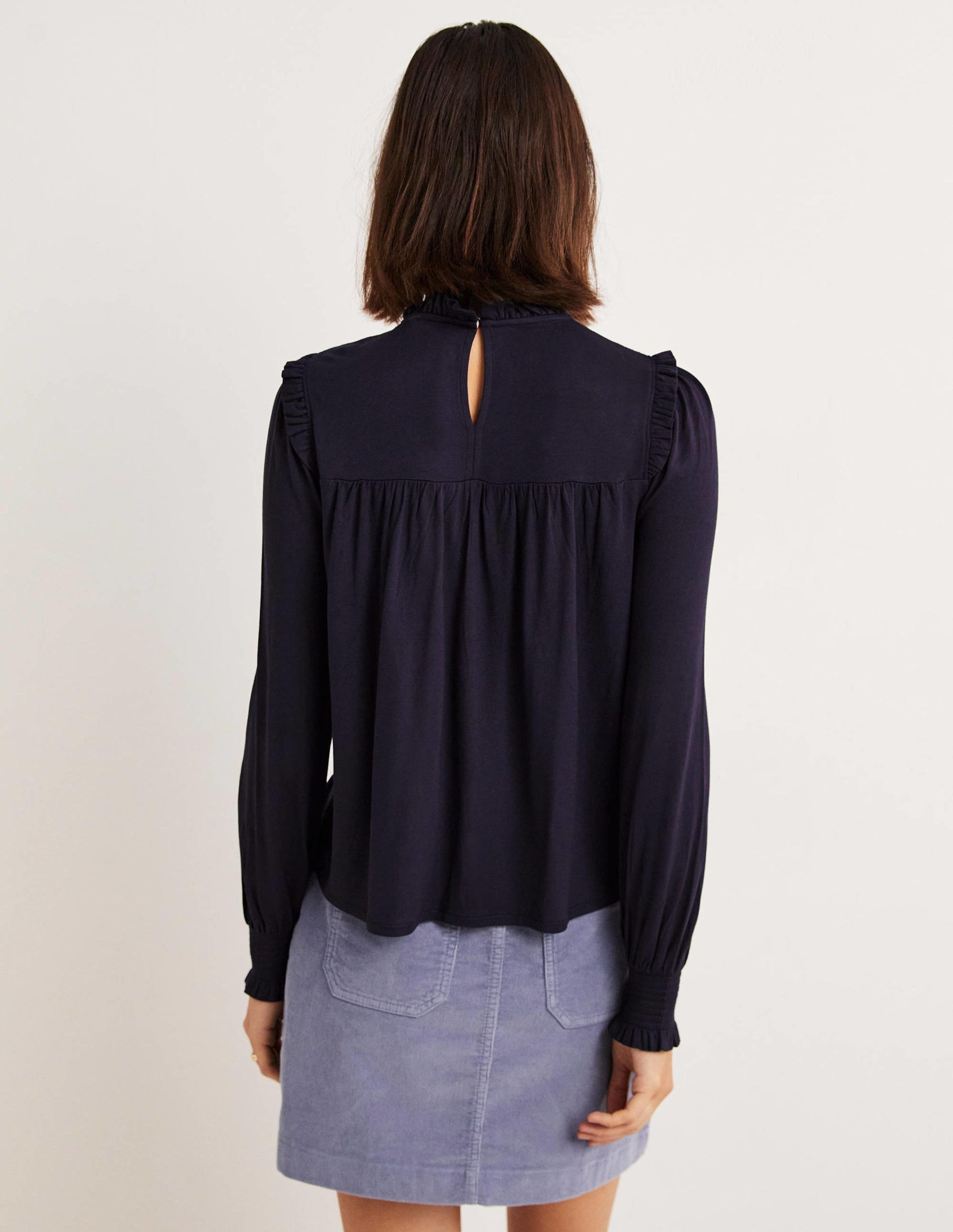 Smocked Yoke Top-Navy-3