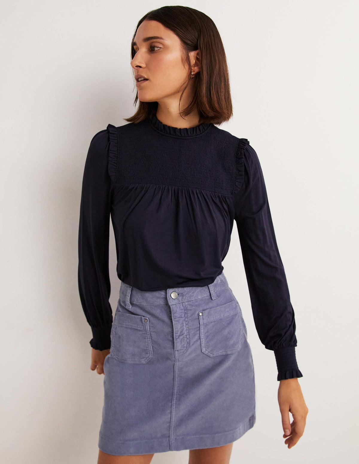 Smocked Yoke Top-Navy - Image 4
