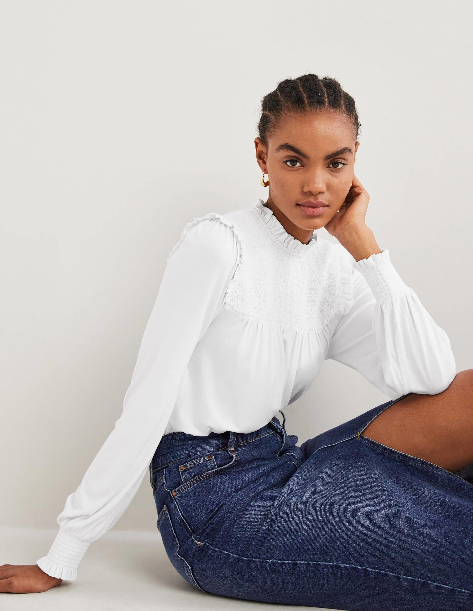 Smocked Yoke Top-White - Image 1