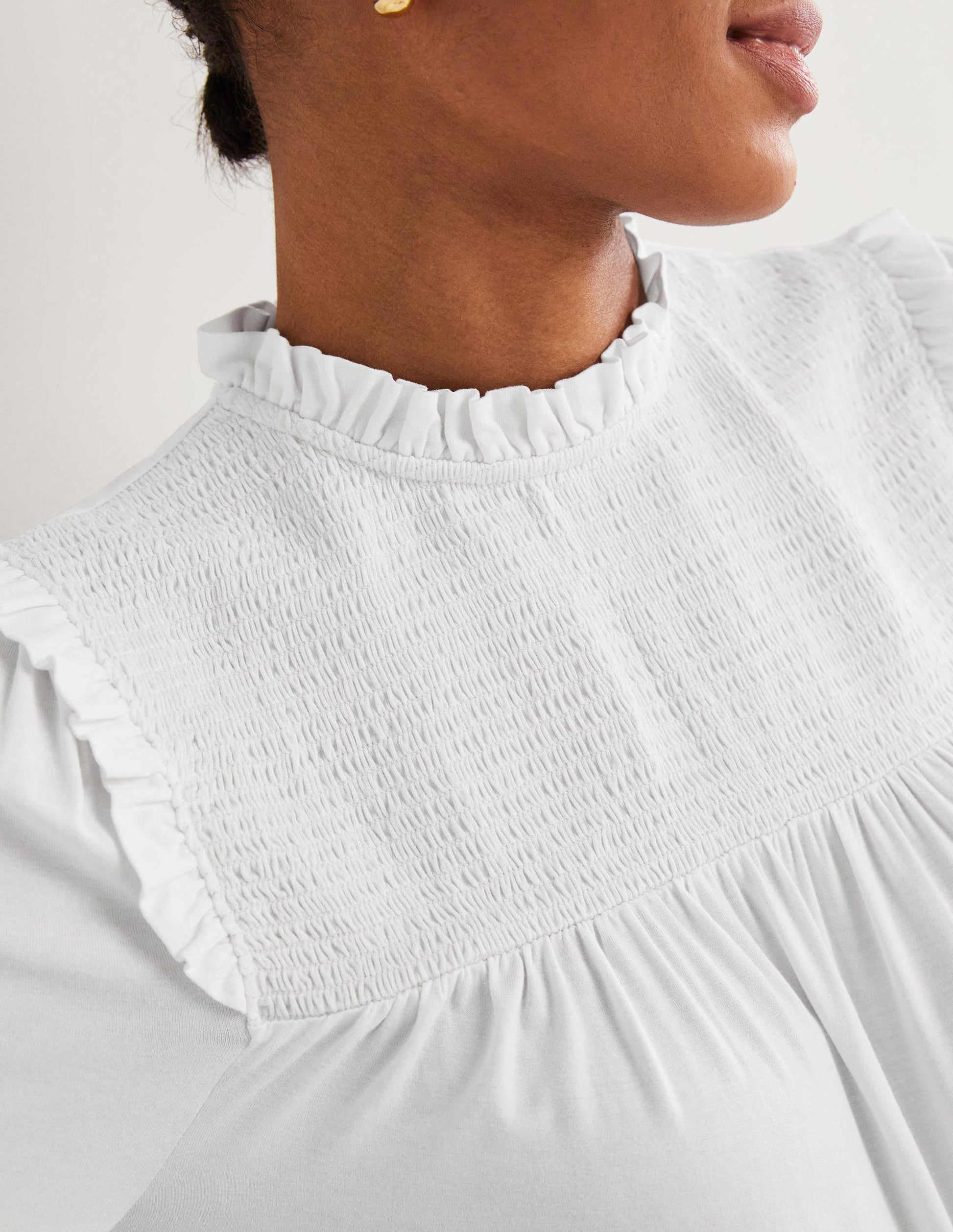 Smocked Yoke Top-White-5