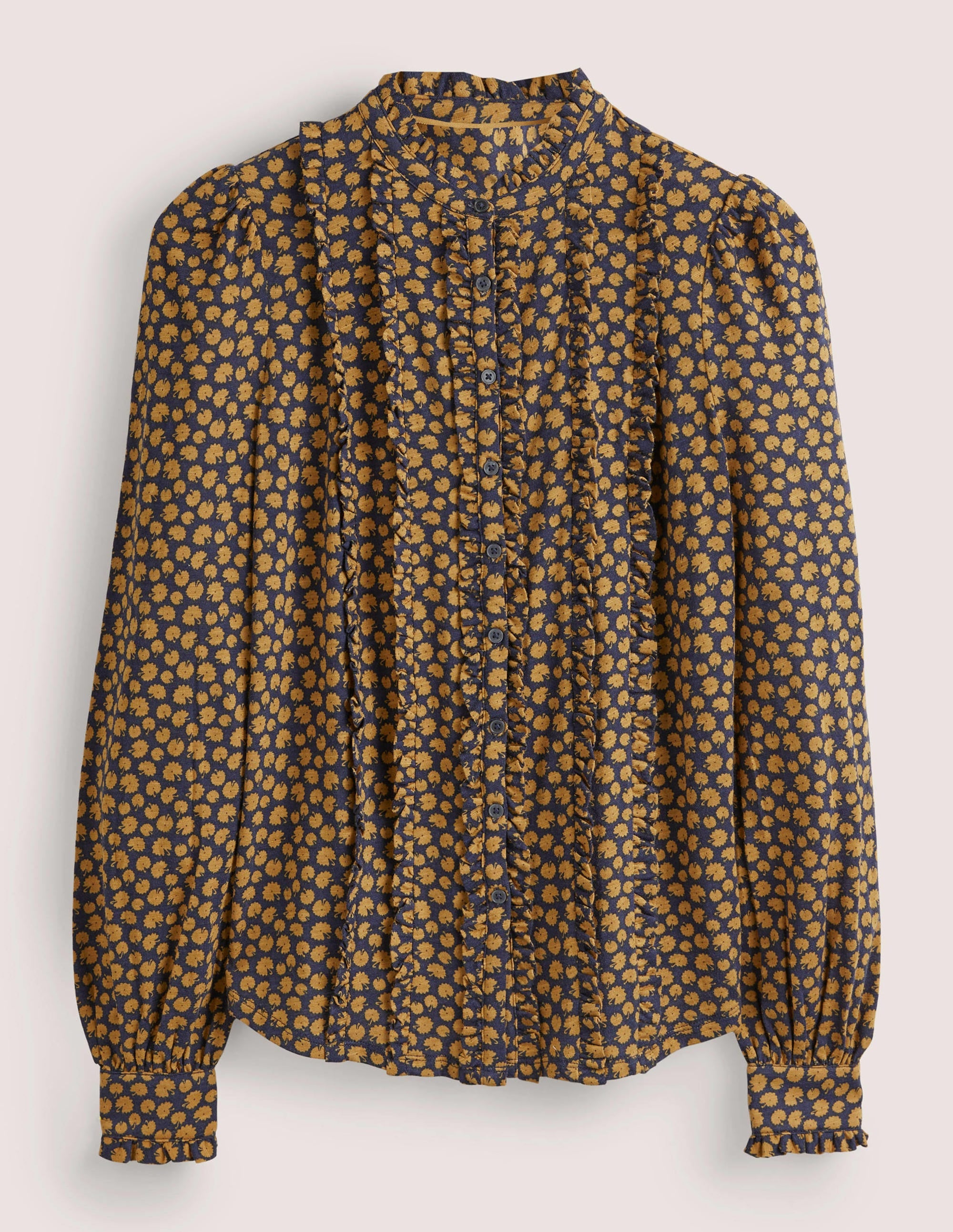 Ruffle Jersey Shirt-Brioche, Botanic Stamp - Image 5