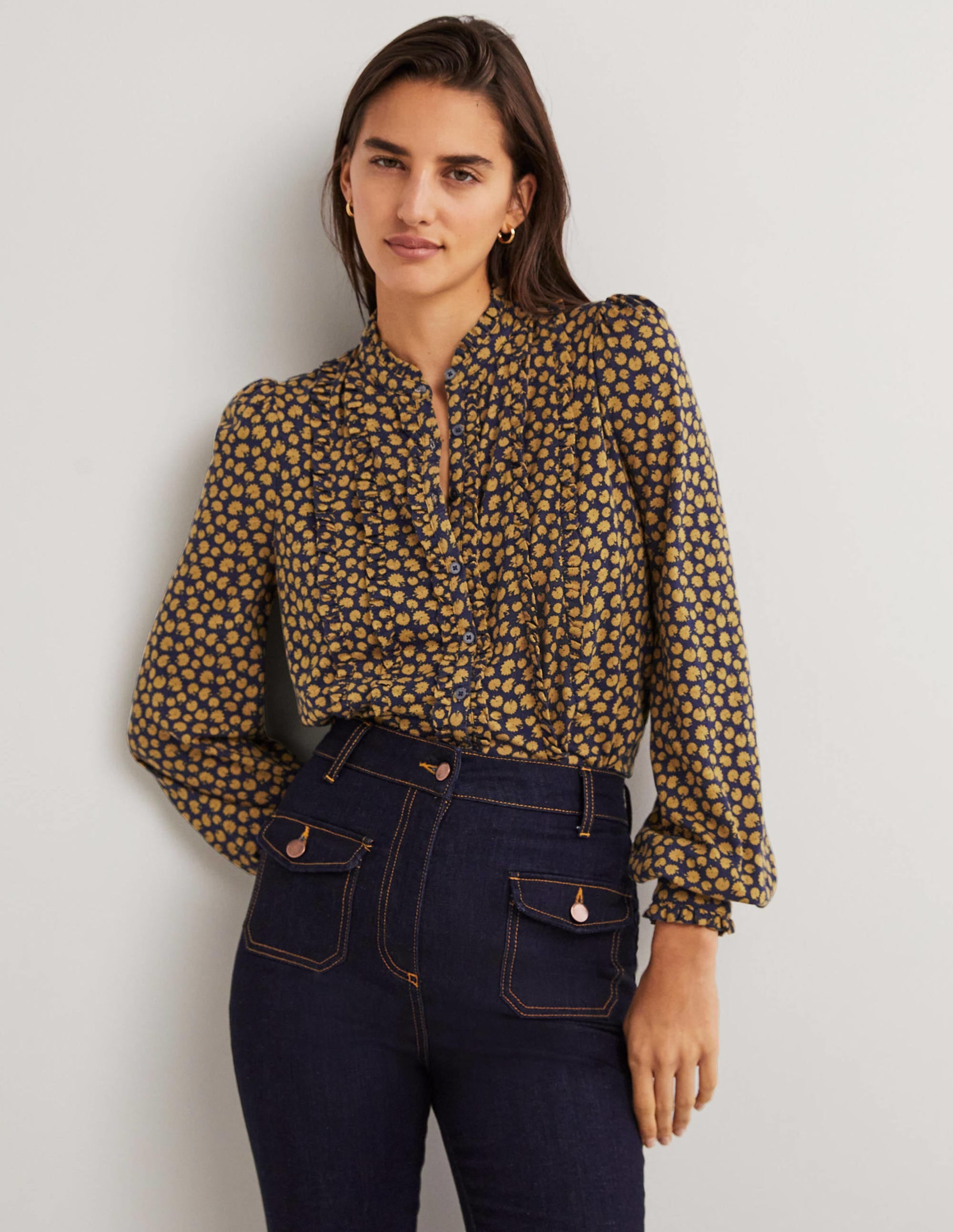 Ruffle Jersey Shirt-Brioche, Botanic Stamp - Image 1