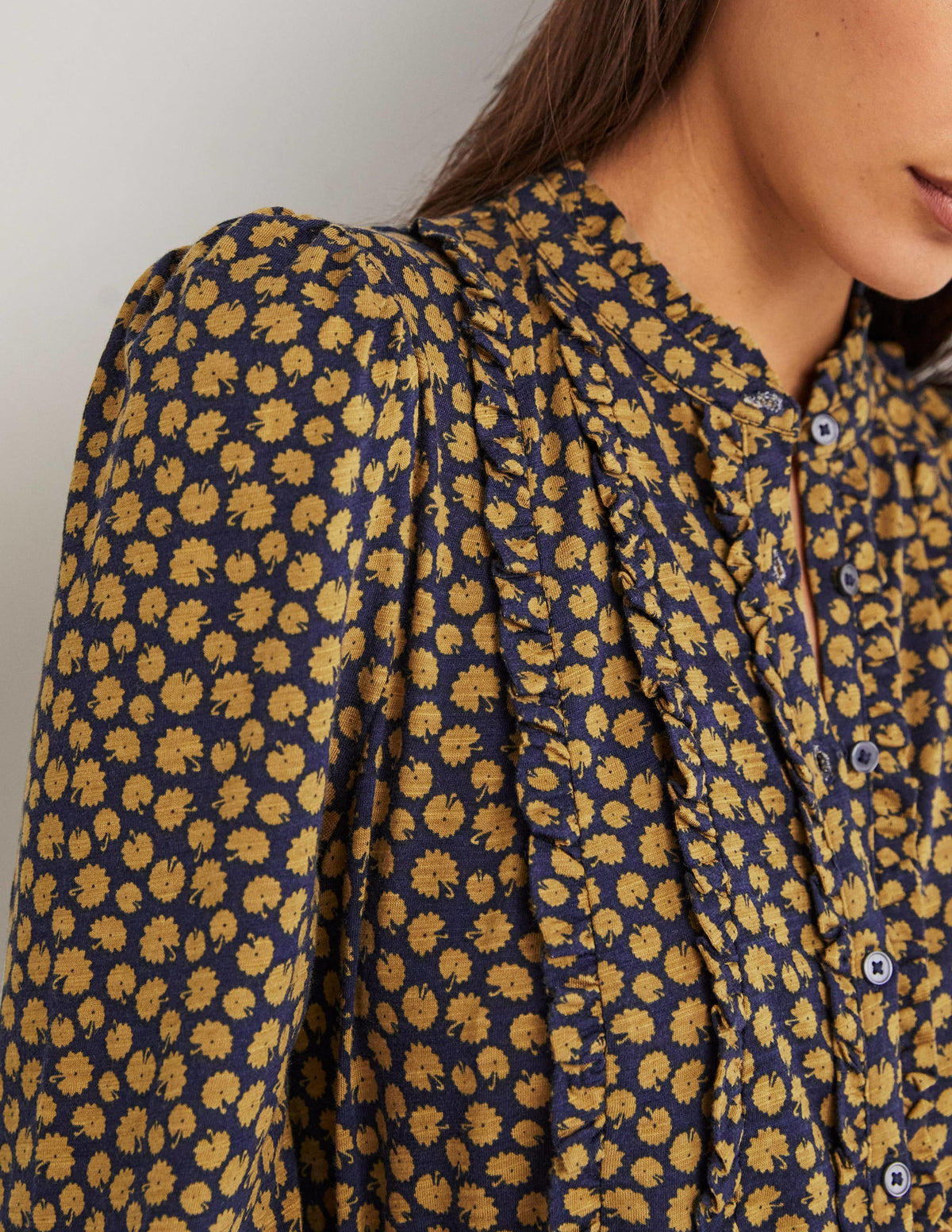 Ruffle Jersey Shirt-Brioche, Botanic Stamp - Image 2