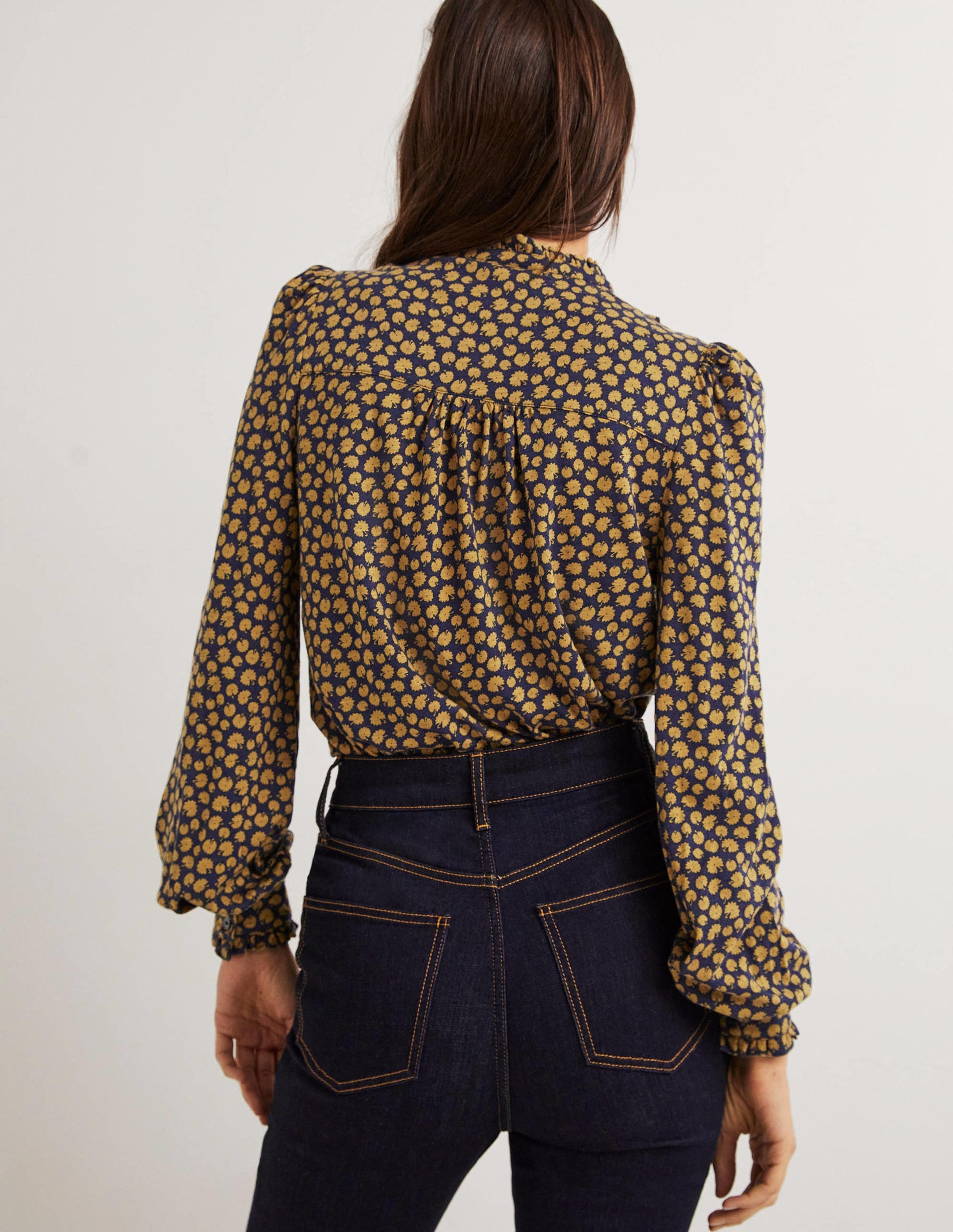 Ruffle Jersey Shirt-Brioche, Botanic Stamp-3