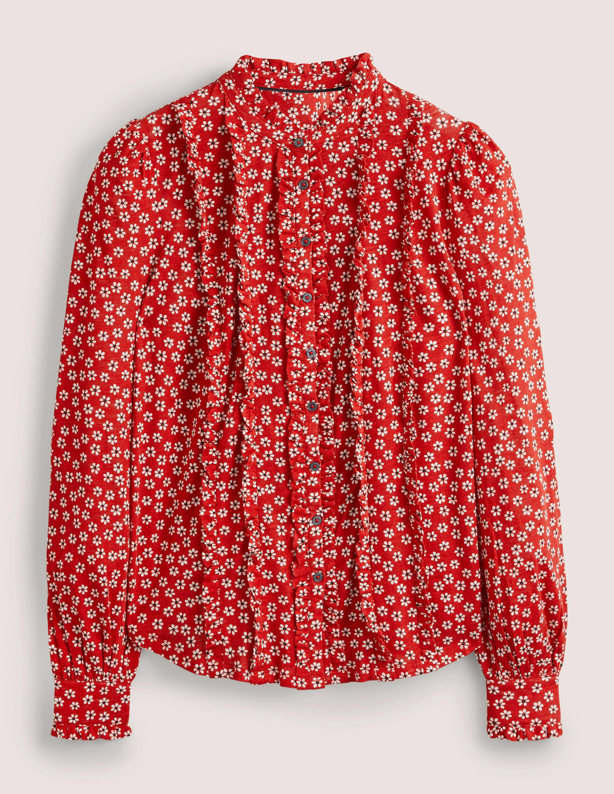 Ruffle Jersey Shirt-Poinsettia, Daises-5