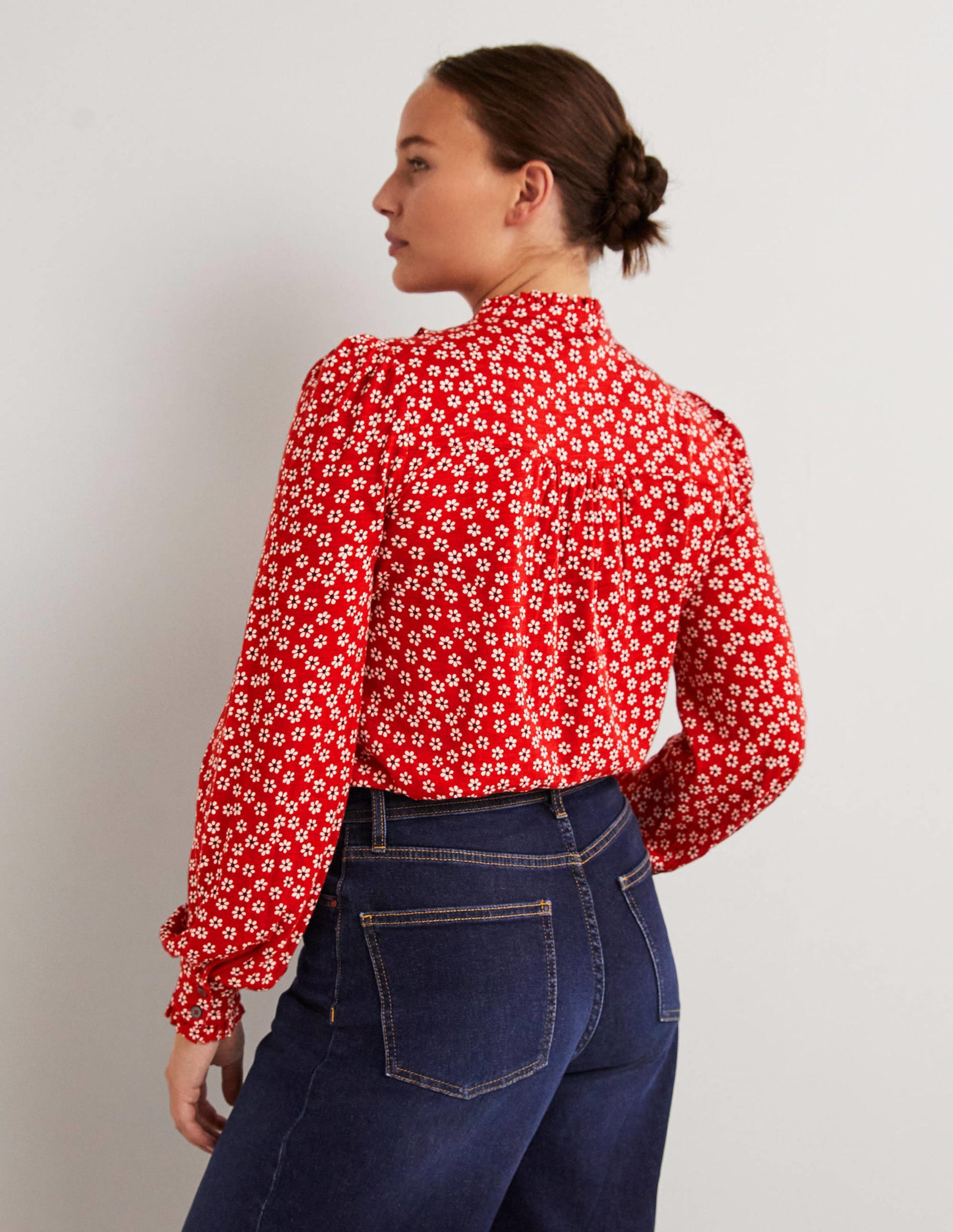 Ruffle Jersey Shirt-Poinsettia, Daises-3