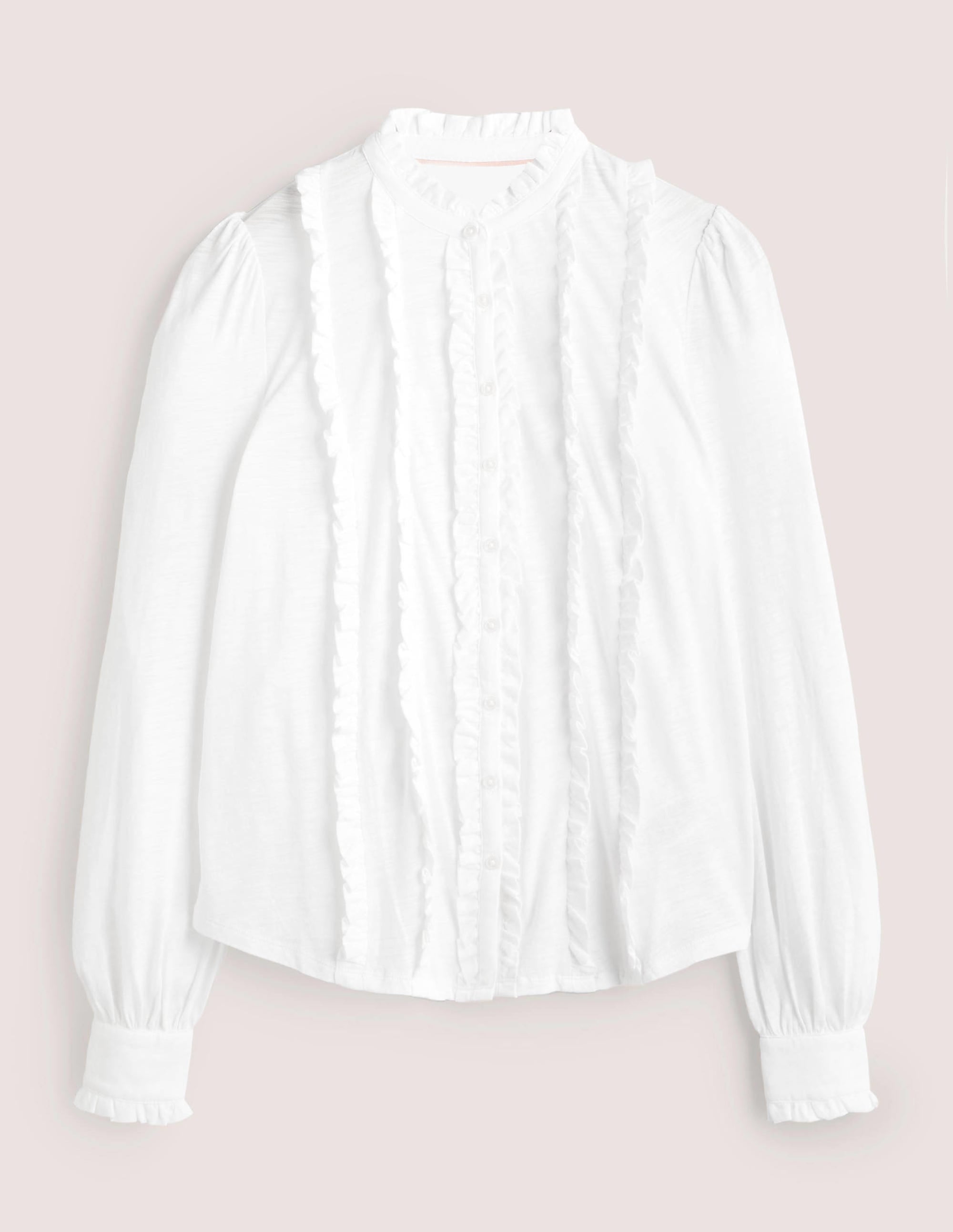 Ruffle Jersey Shirt-White - Image 5