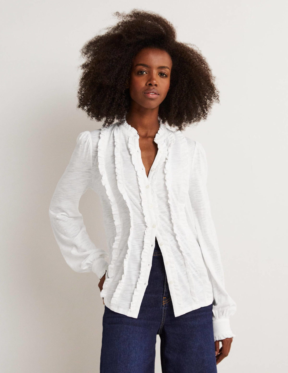 Ruffle Jersey Shirt-White-1