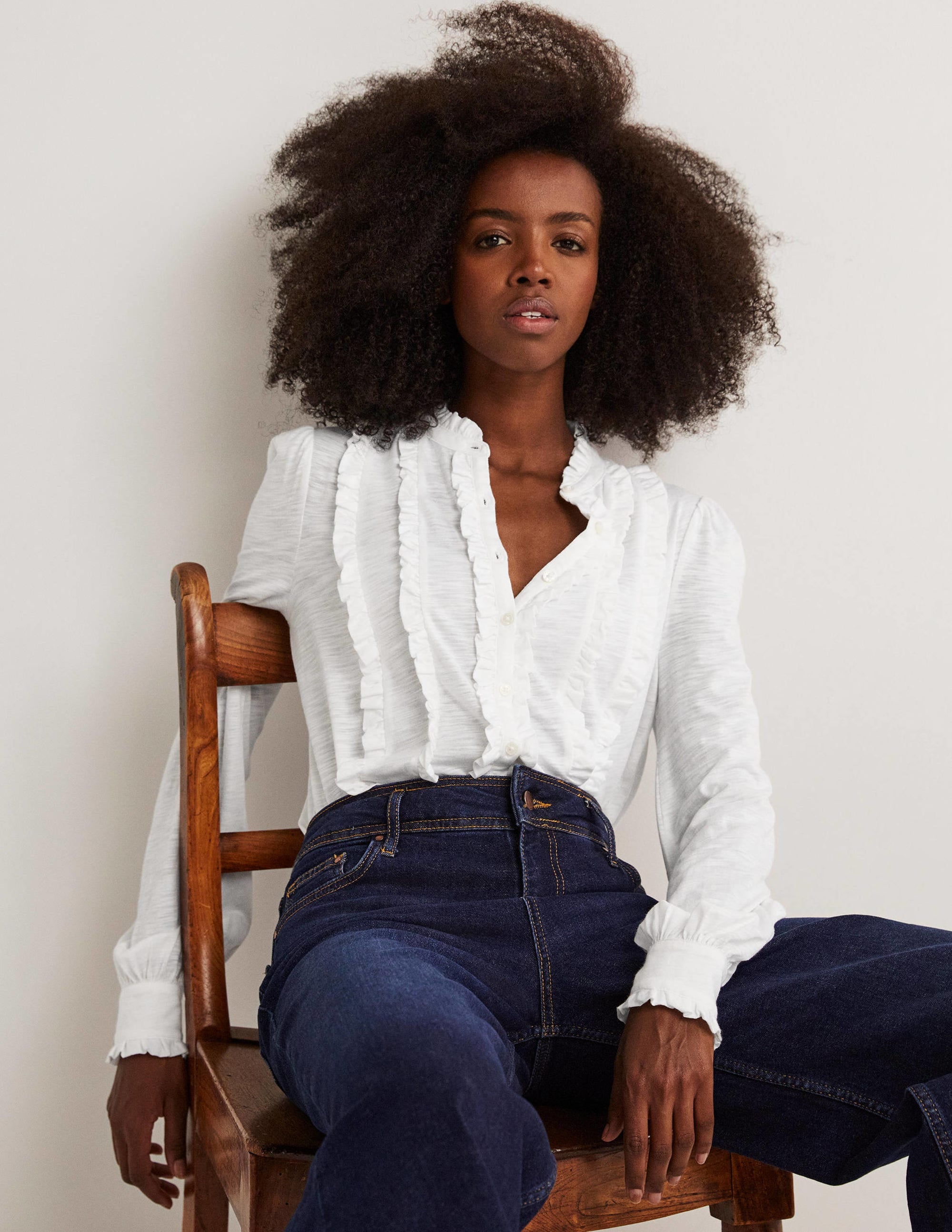 Ruffle Jersey Shirt-White - Image 4