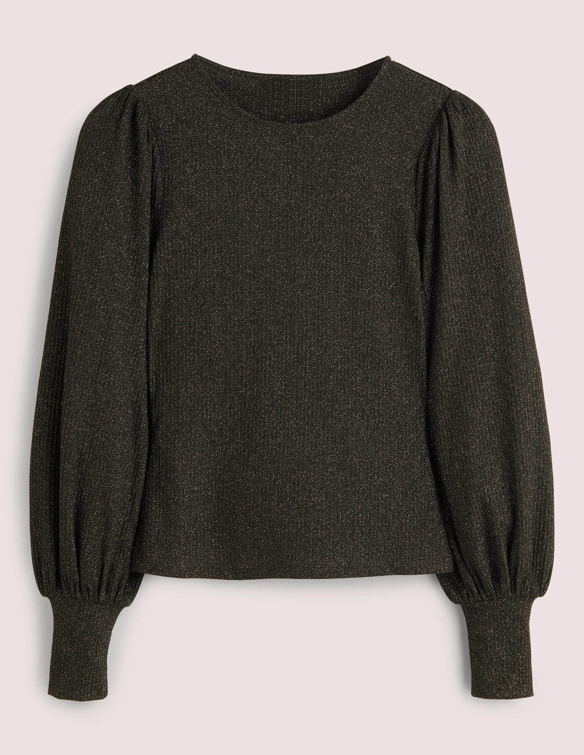 Metallic Blouson Sleeve Top-Black/Gold Sparkle - Image 6
